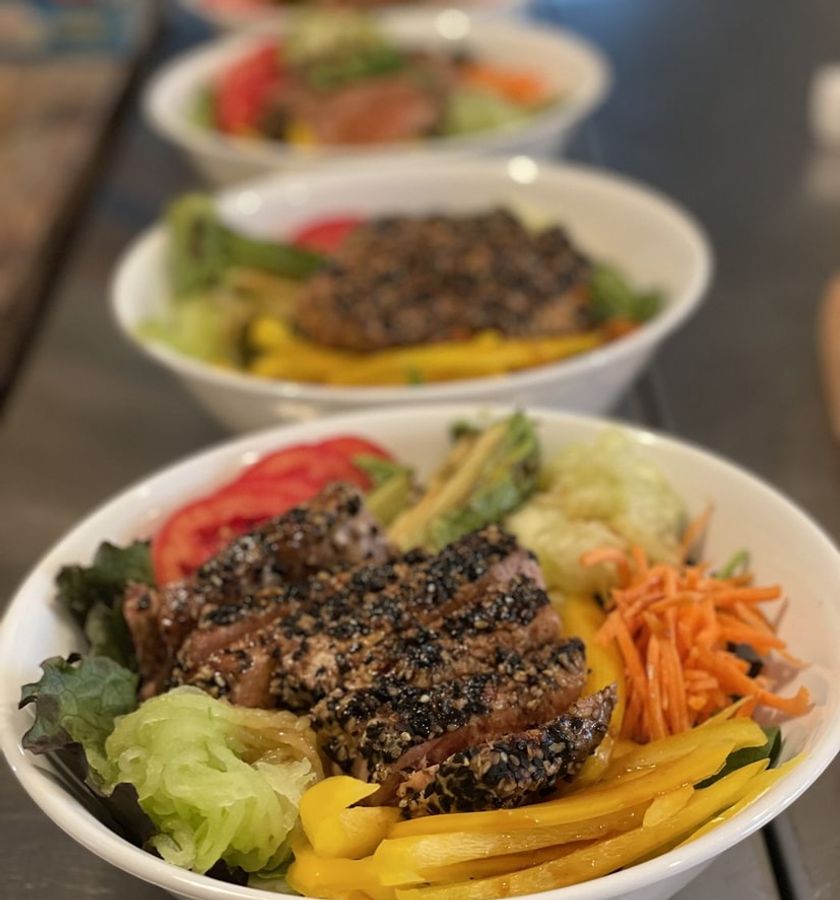 Grain bowls layered with vegetables