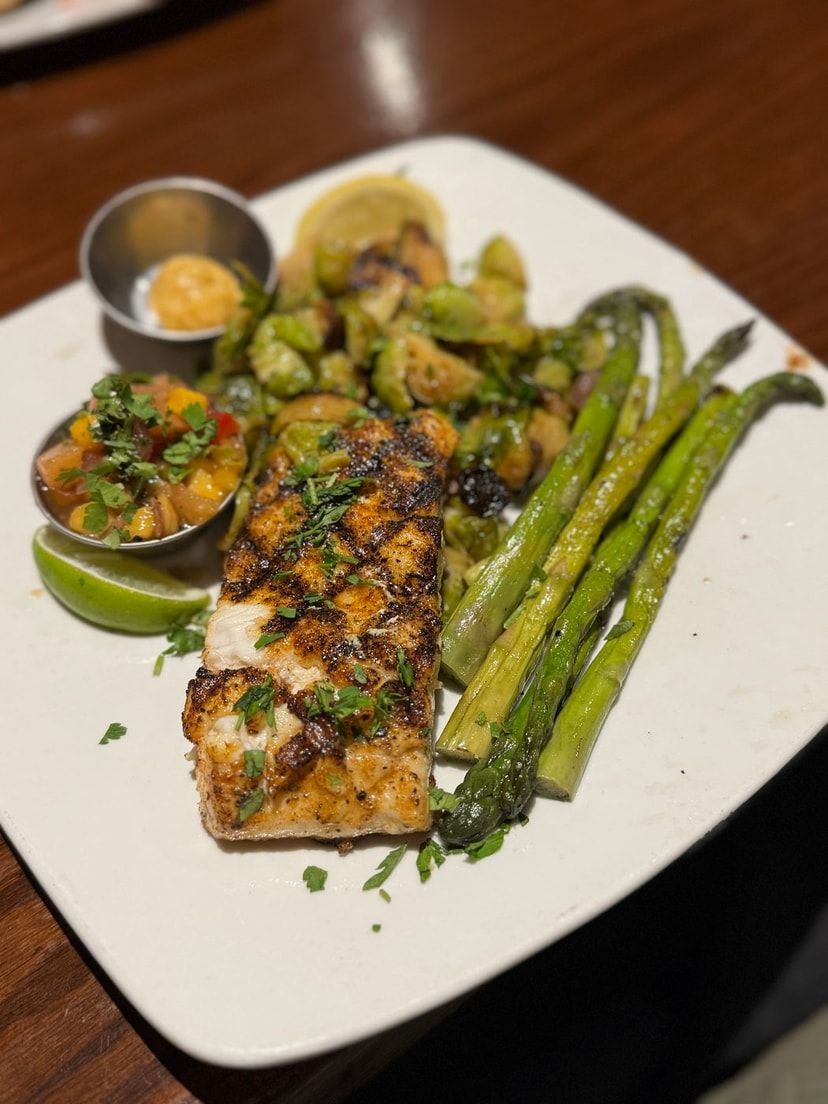 Salmon served with asparagus