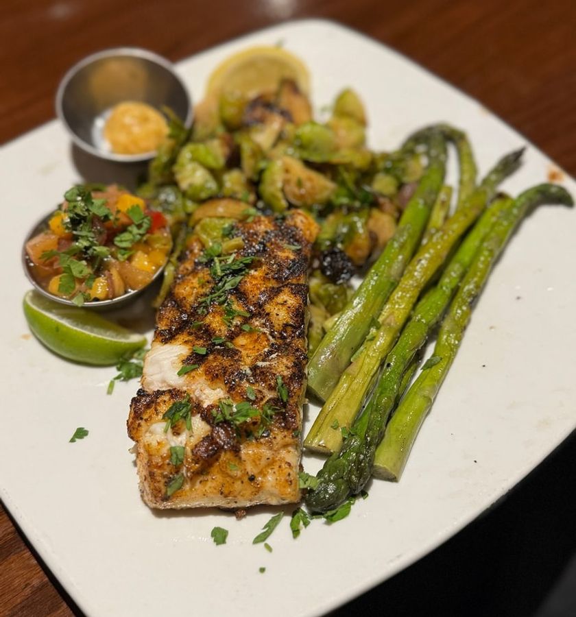 Salmon served with asparagus