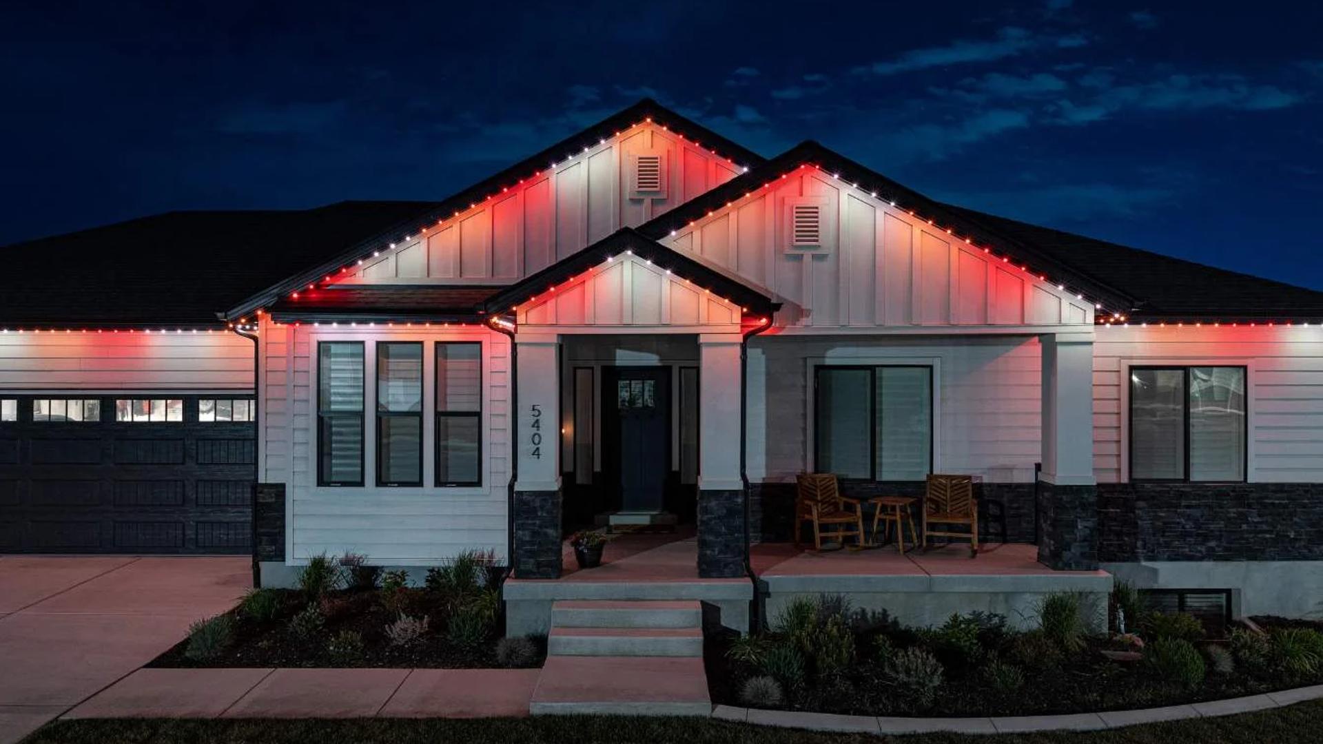 House with permanent lighting at night