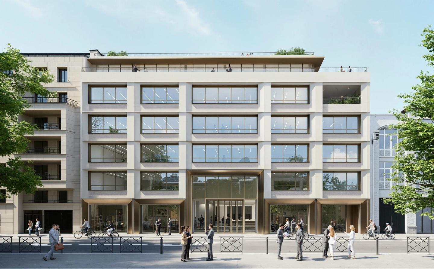 Perspective de la façade de l'immeuble de bureaux du 187-189 quai de Valmy au bord du canal Saint-Martin, Paris 10