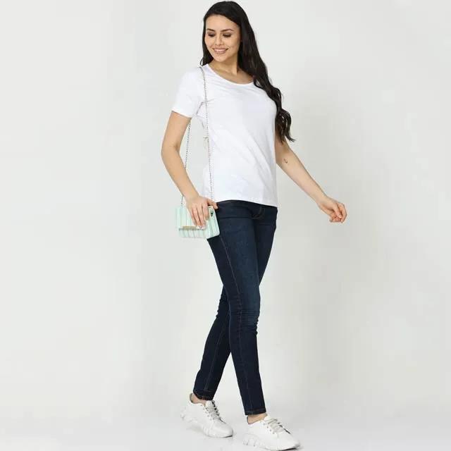 girl full body wearing white tee