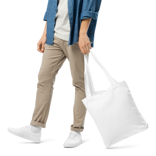 man holding tote bag