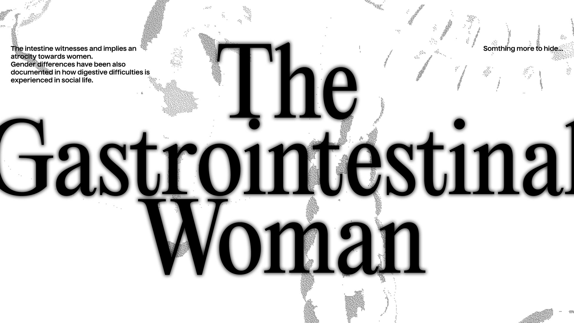 An image of very large black text reading ‘The Gastrointestinal Woman’ and a small section of text, on a white background with grey shapes.