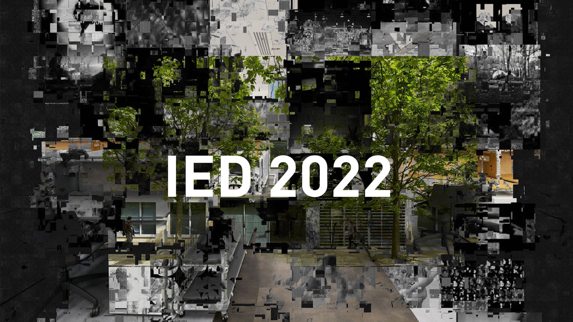 White text reading 'IED 2022' sits over an image of an outside space, consisting of a collage of many images in different mediums.