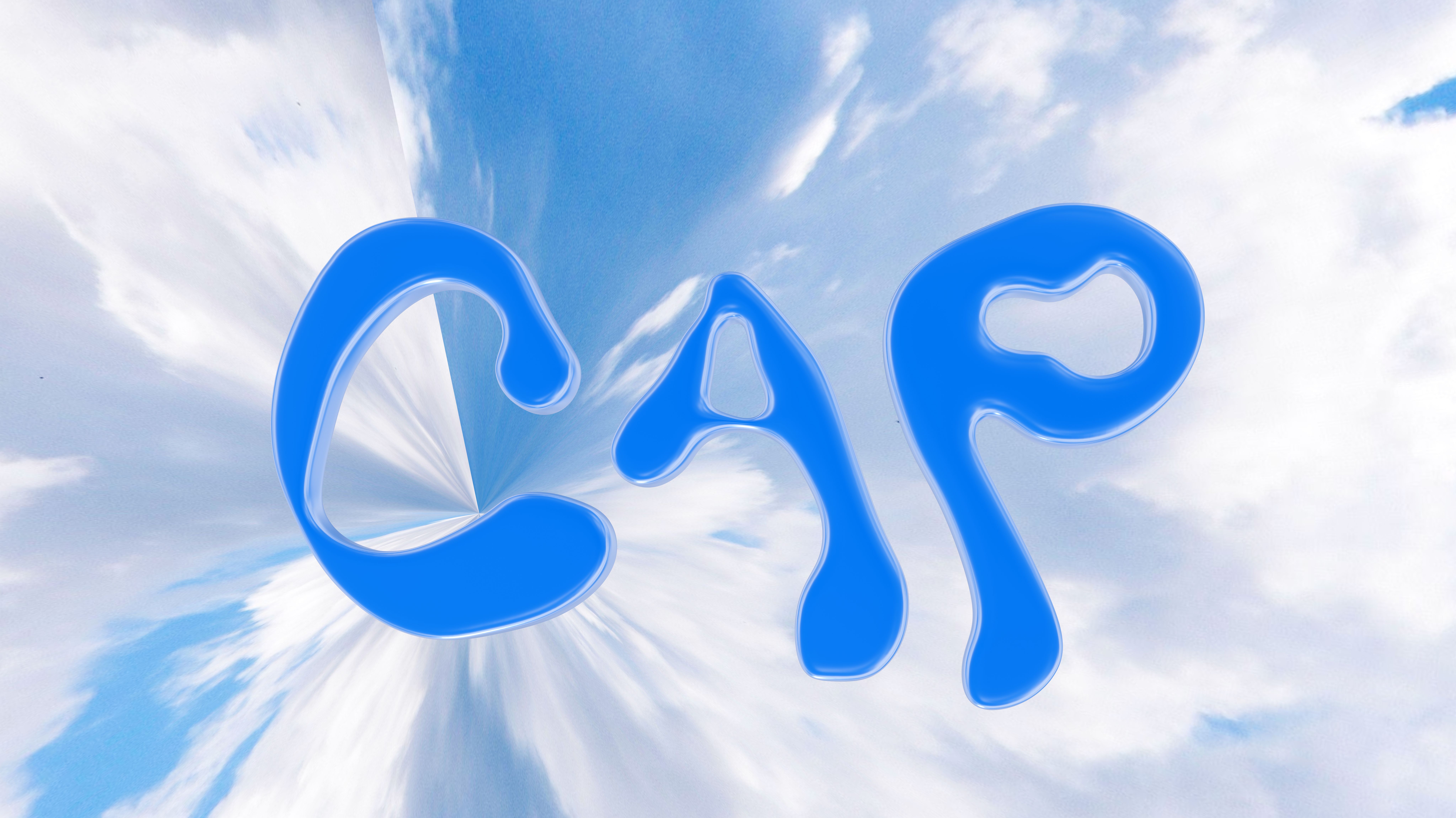 CAP in blue letters on a swirly blue and white background