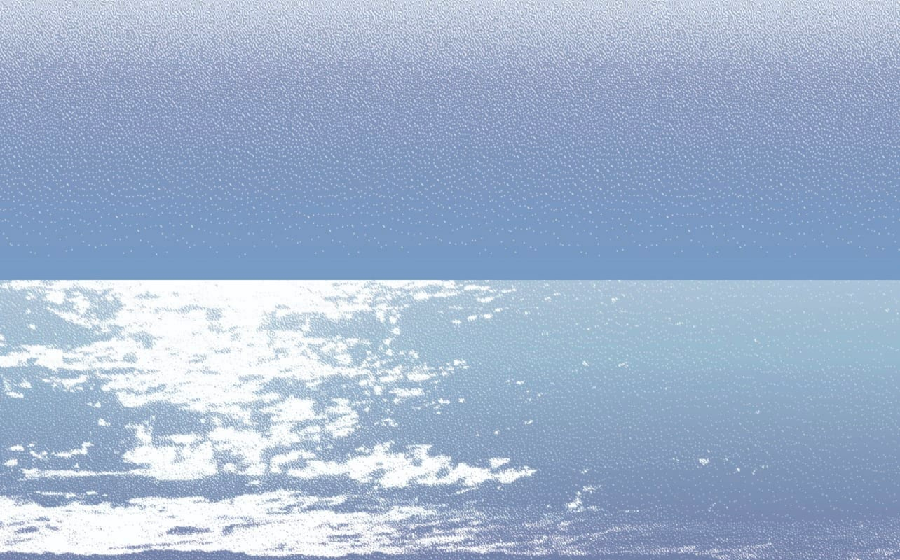 Image split into two horizontally different blue images, that both look like either the sea or the sky.