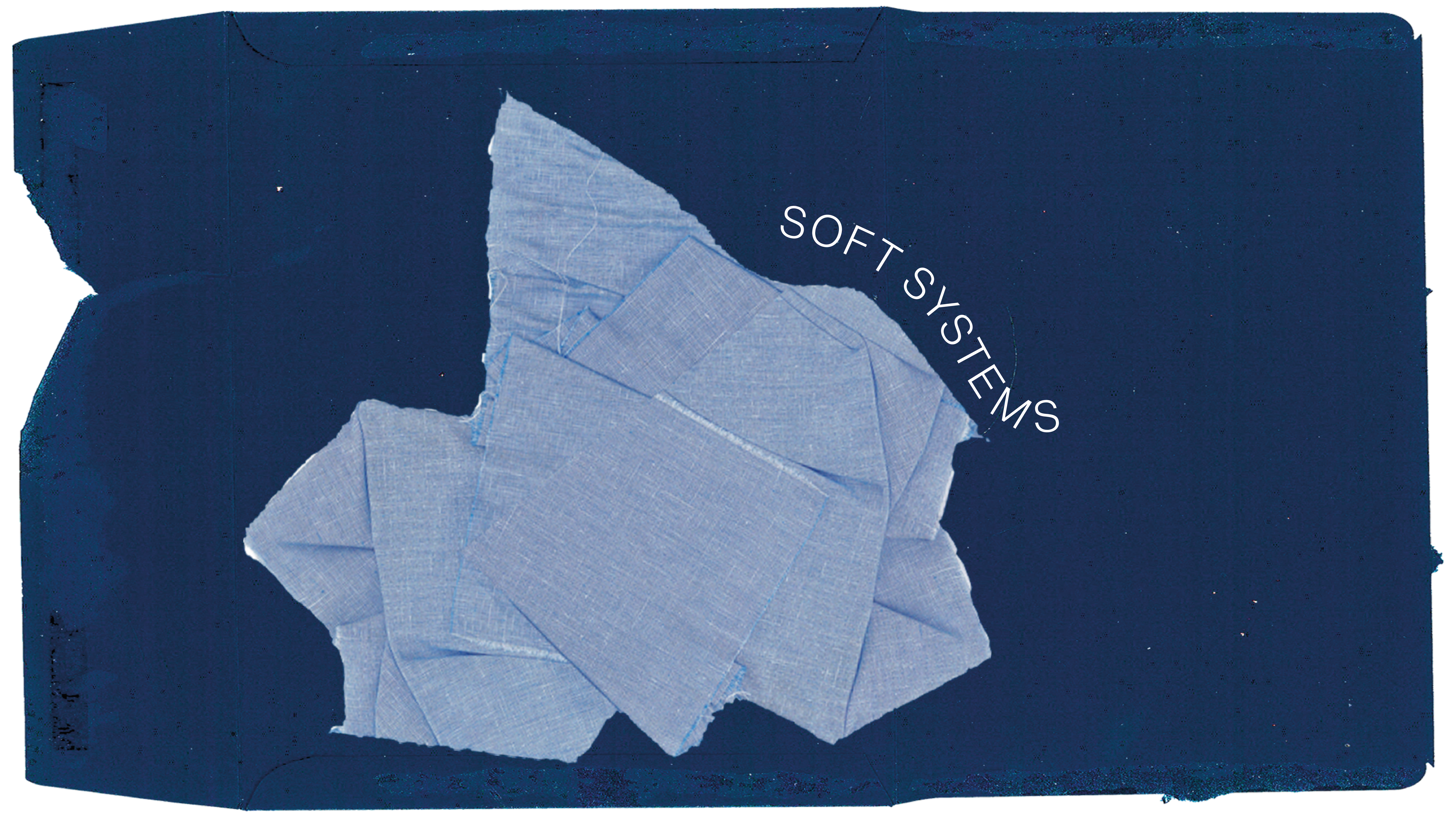 Graphic saying 'soft systems' in white writing, with a navy background and blue abstract shape below