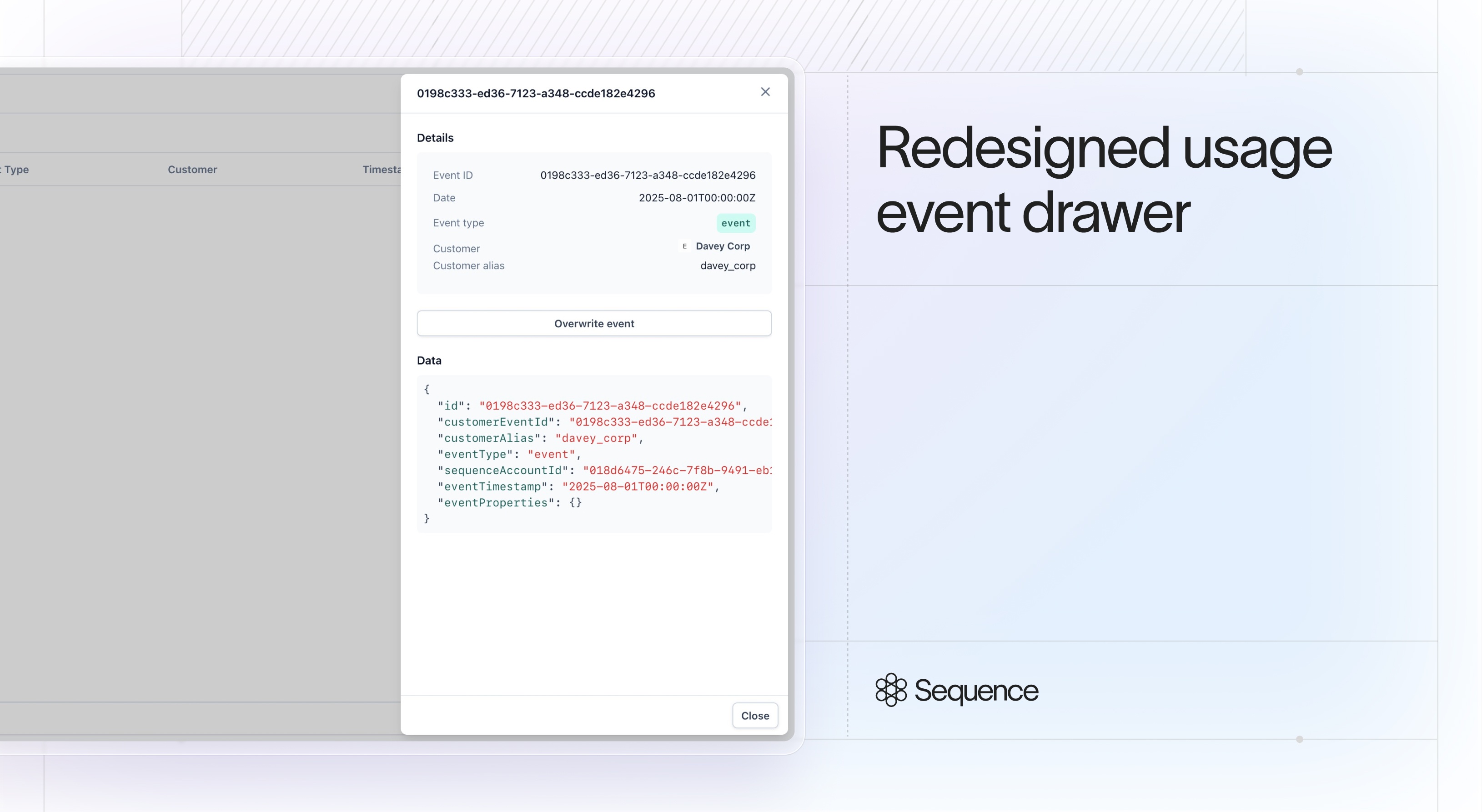 Redesigned usage event drawer