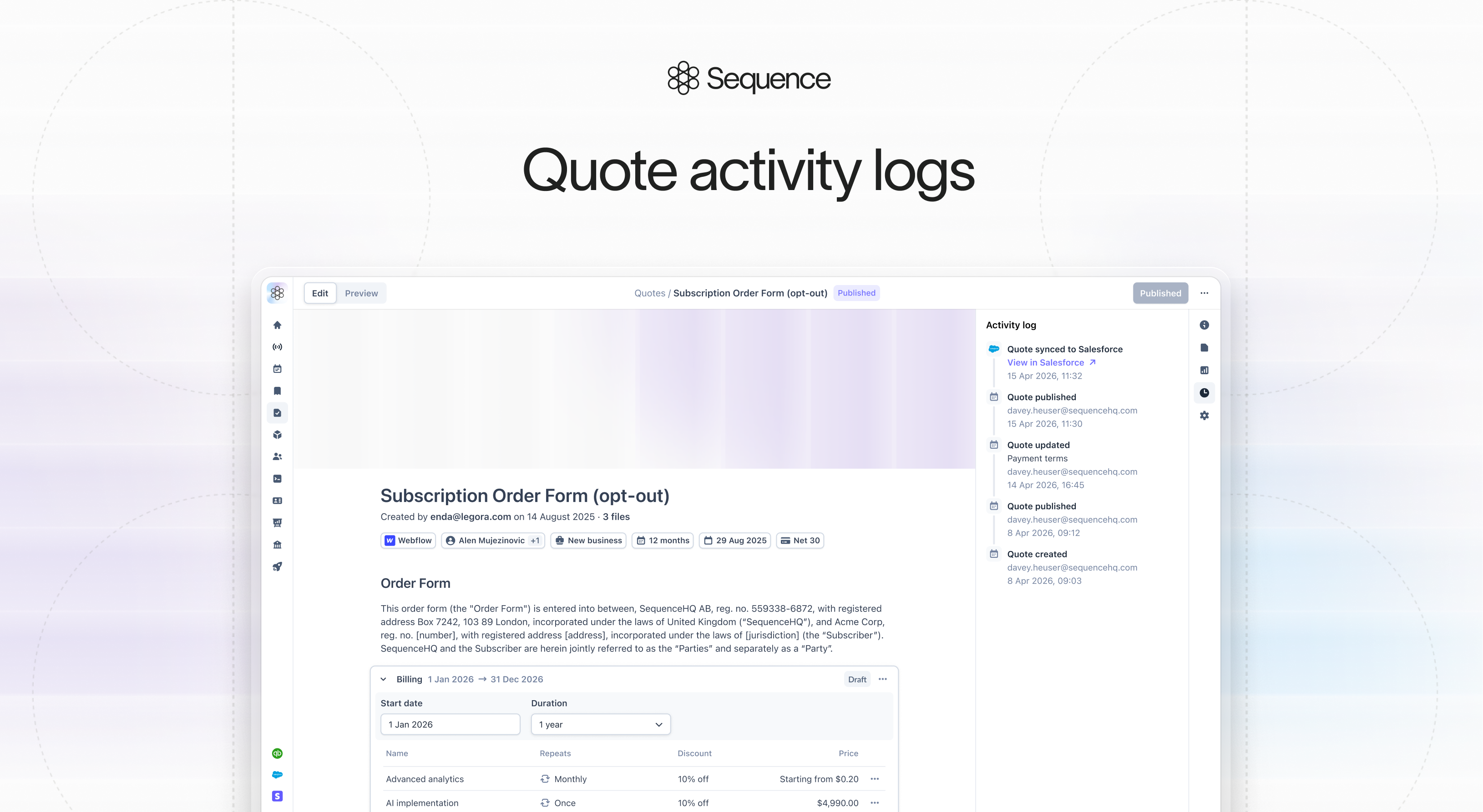 Quote activity logs