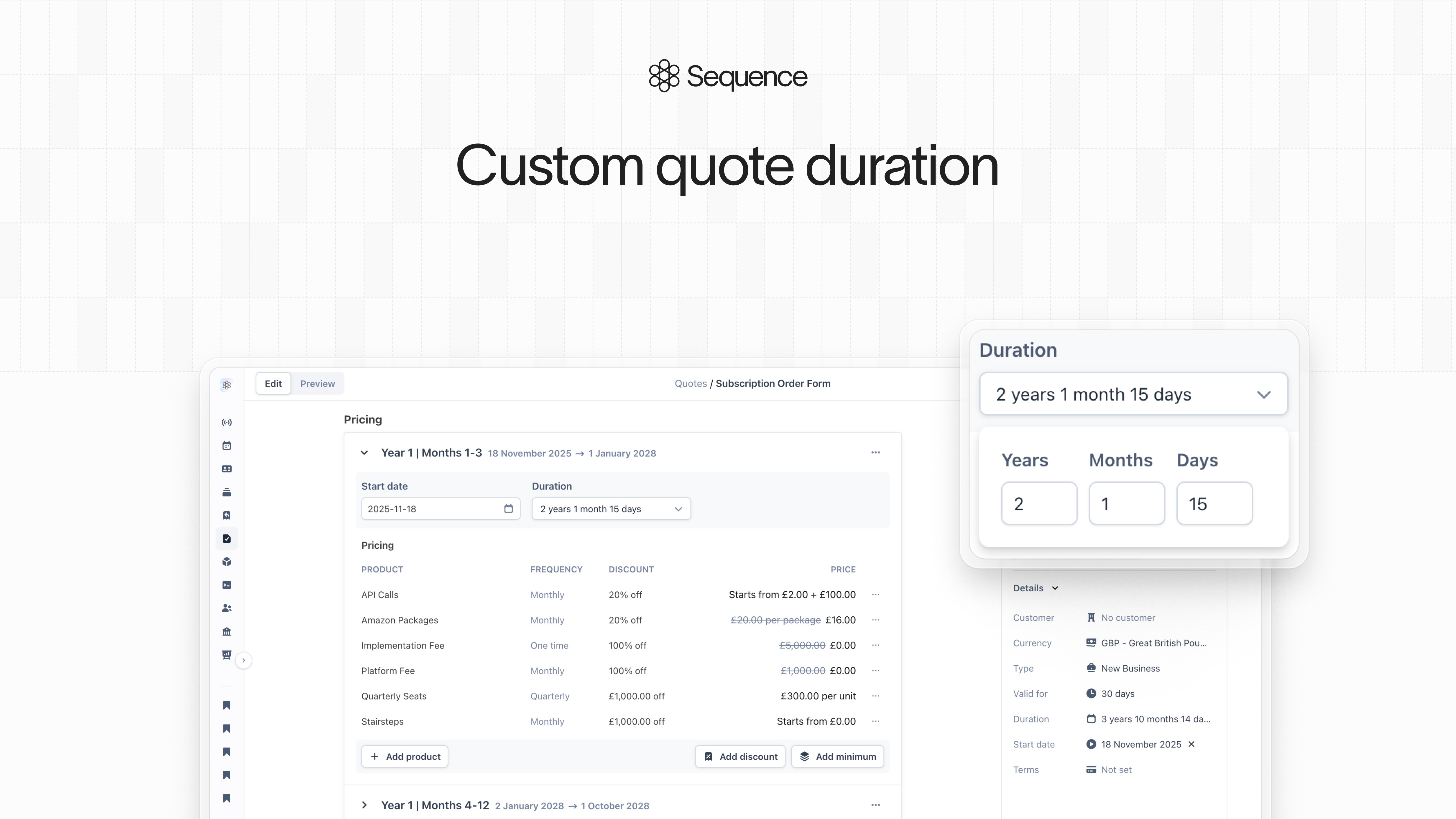 Custom quote duration