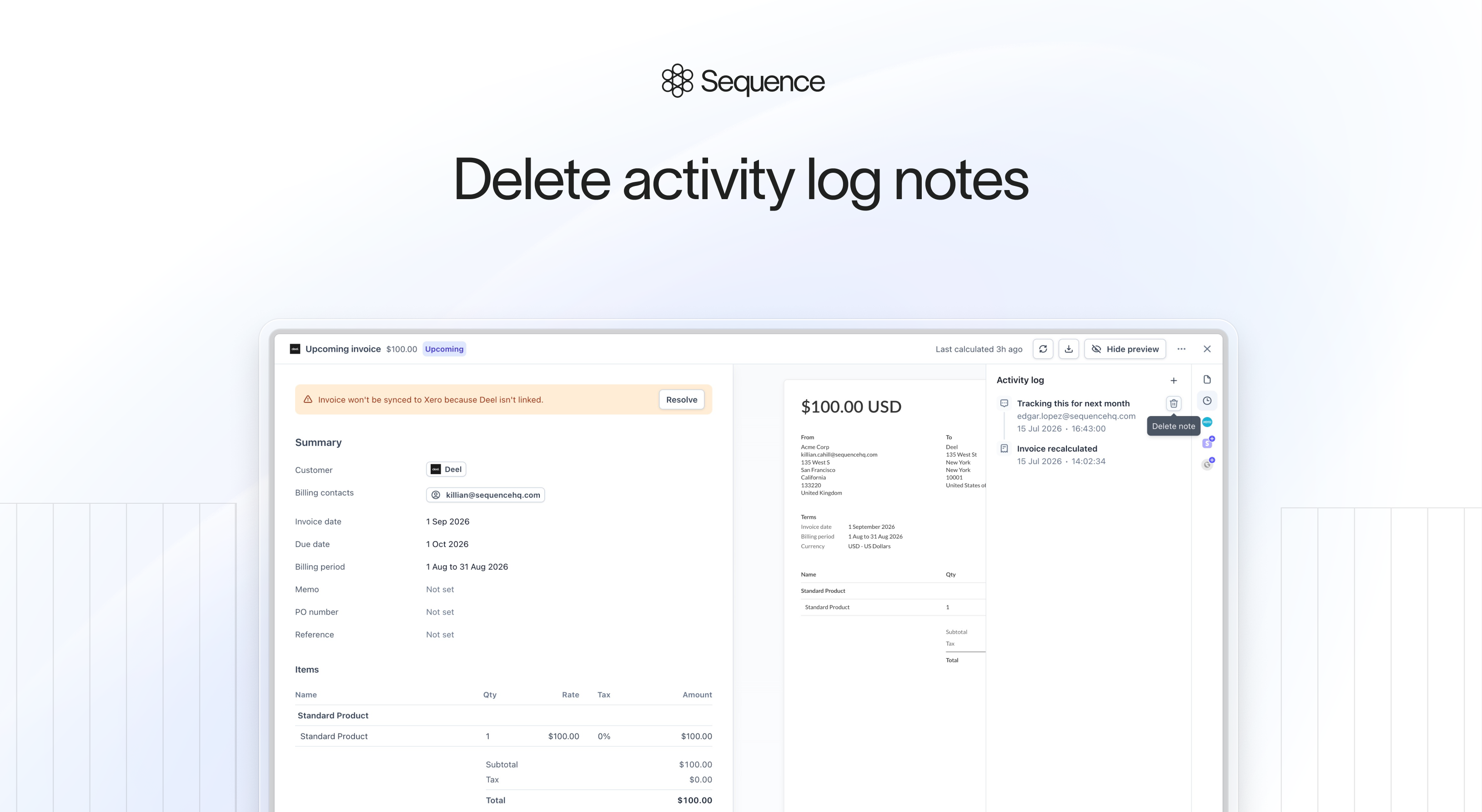 Delete activity log notes