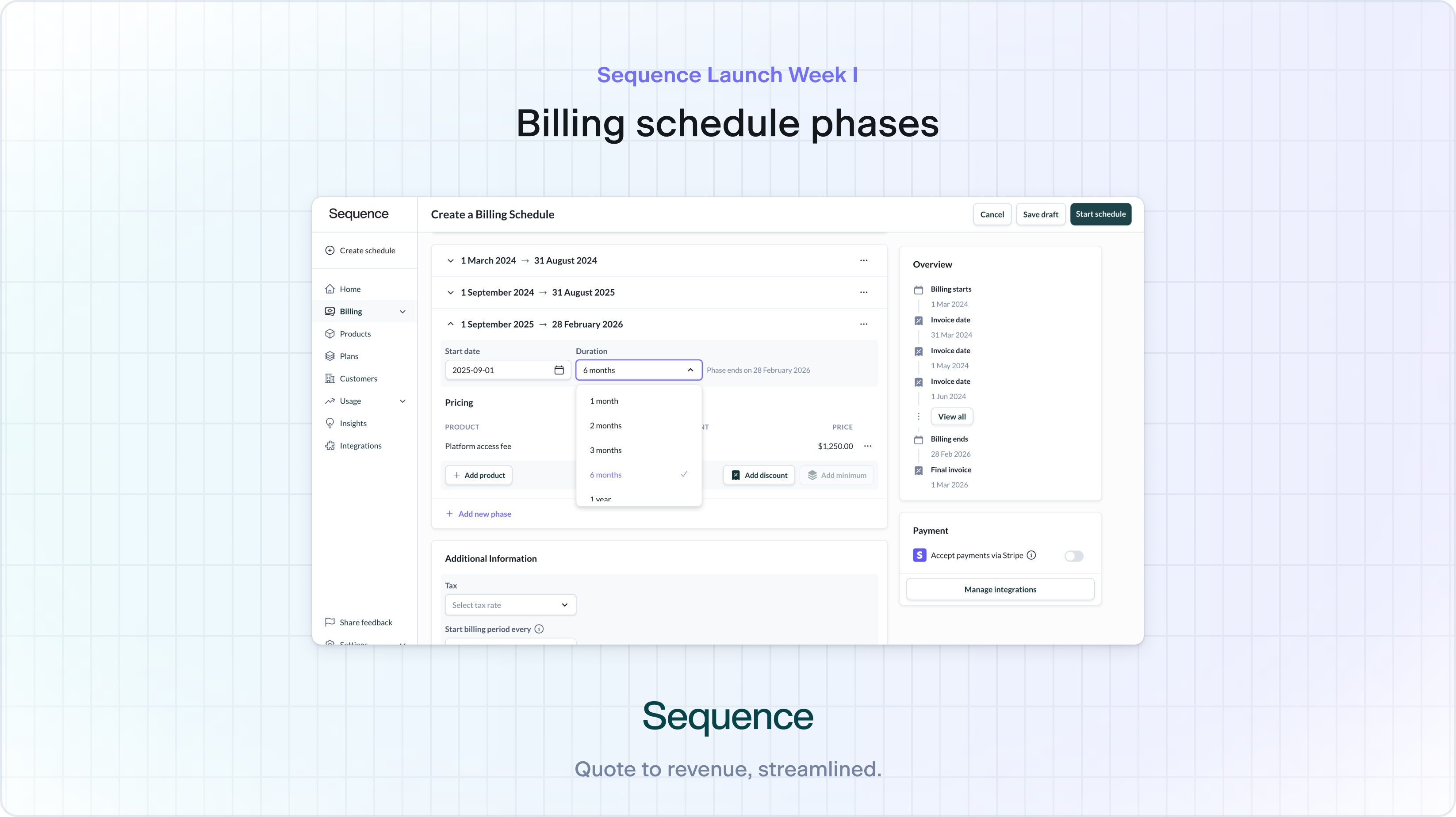 Billing schedule phases