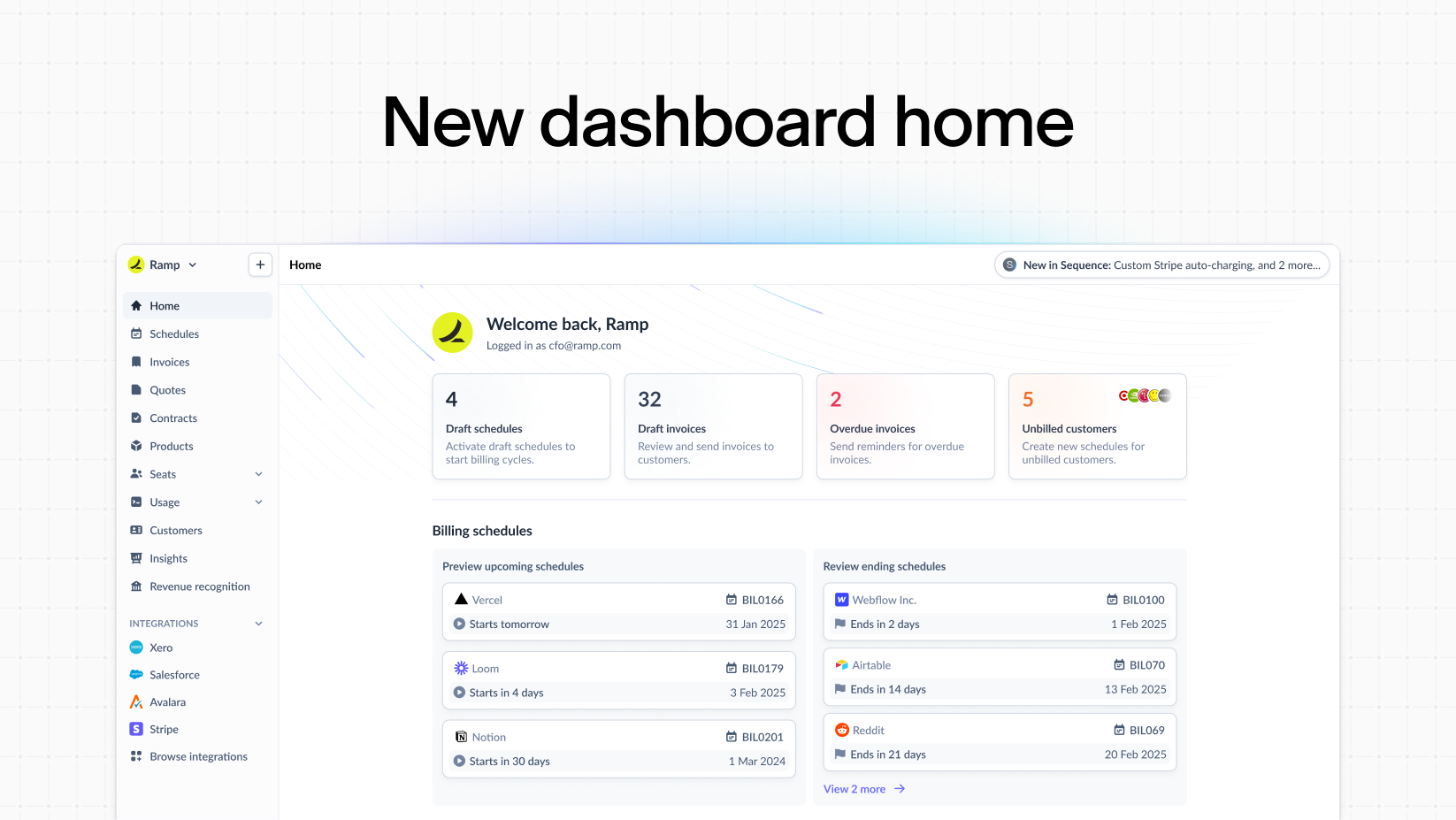 New dashboard home