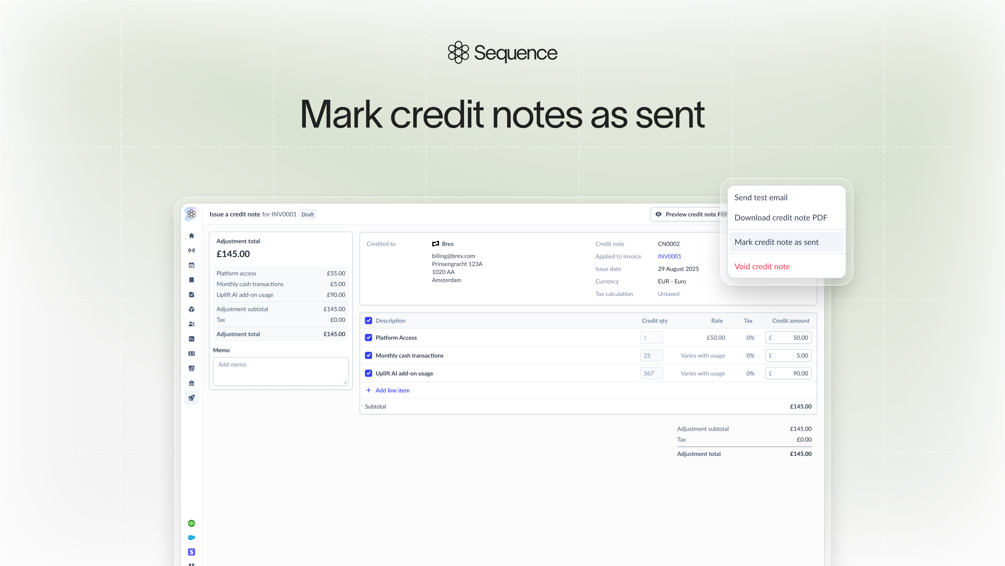 Mark credit notes as sent