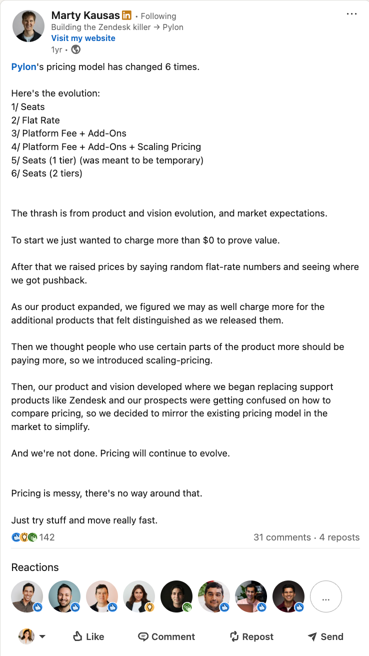 Pylon pricing model evolution