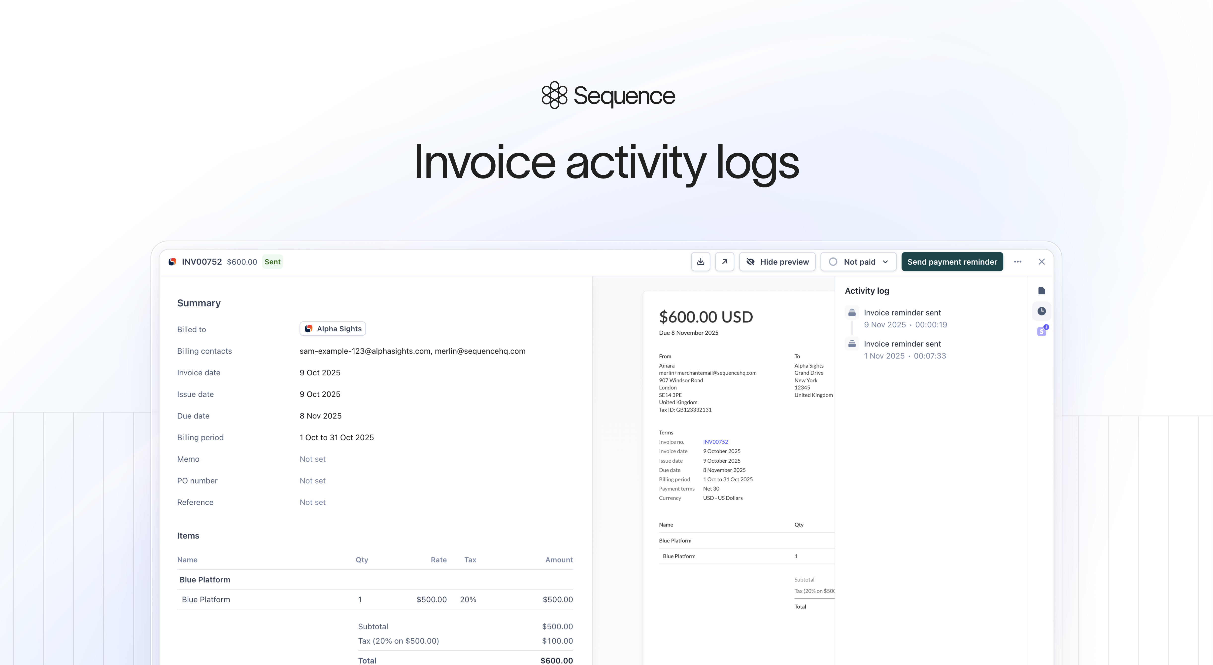 Invoice activity logs