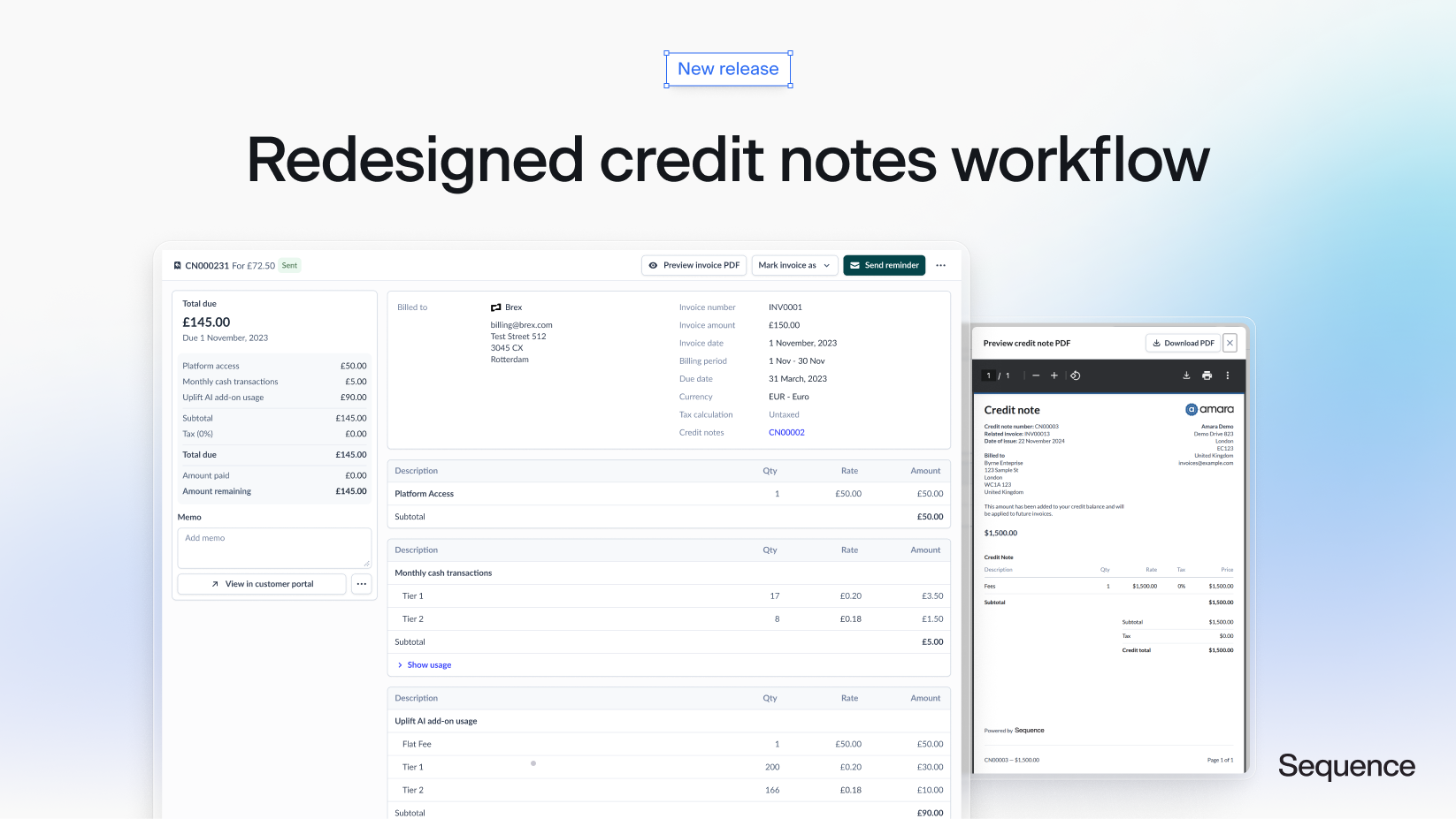 Redesigned credit note workflow