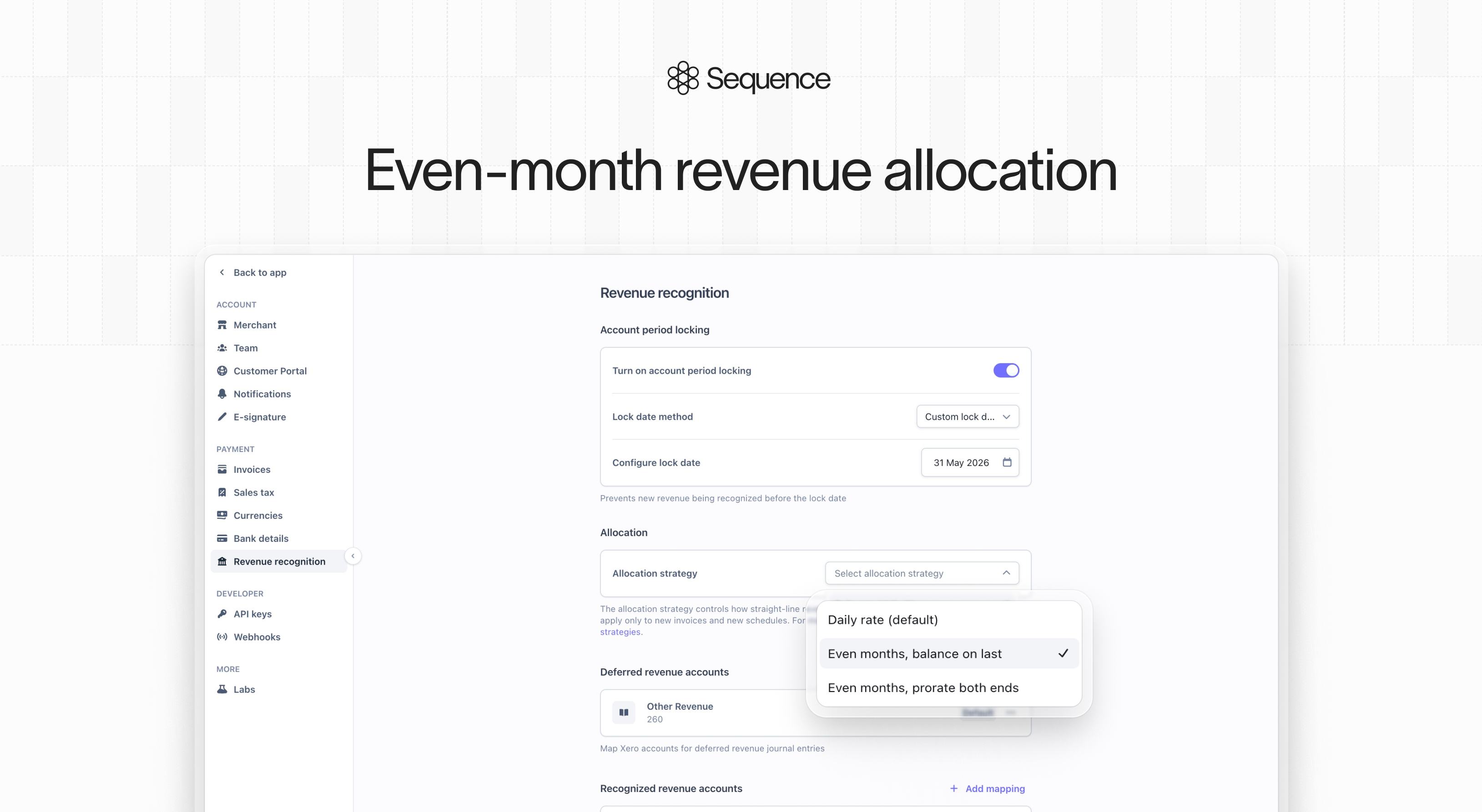 Allocation strategy by daily rate (default) or even months with balance on last or prorated on both ends. 