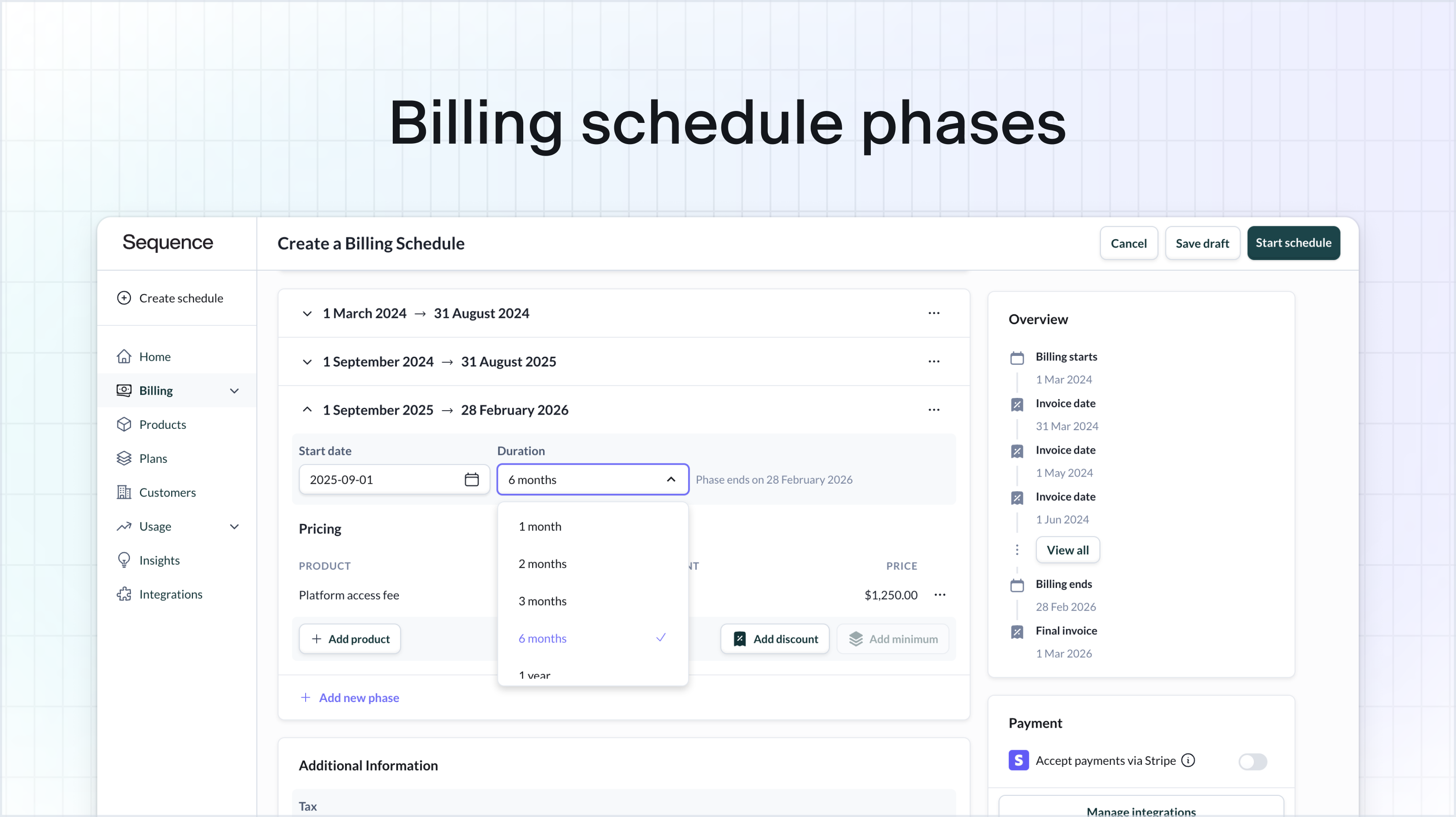 Billing schedule phases