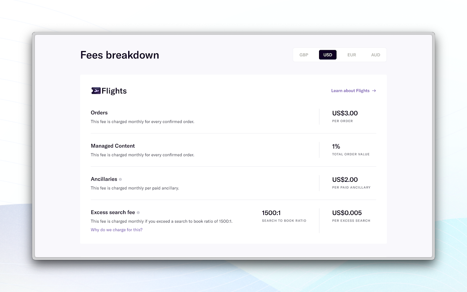 flights fees breakdown