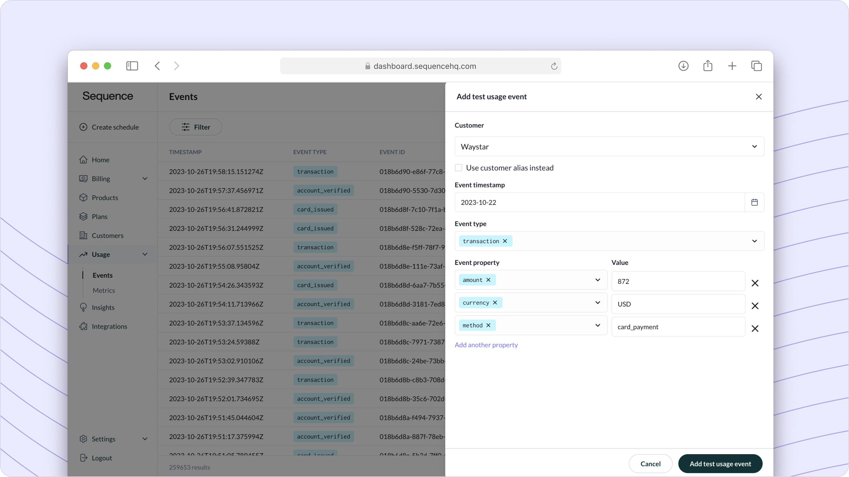 Enhanced usage event testing