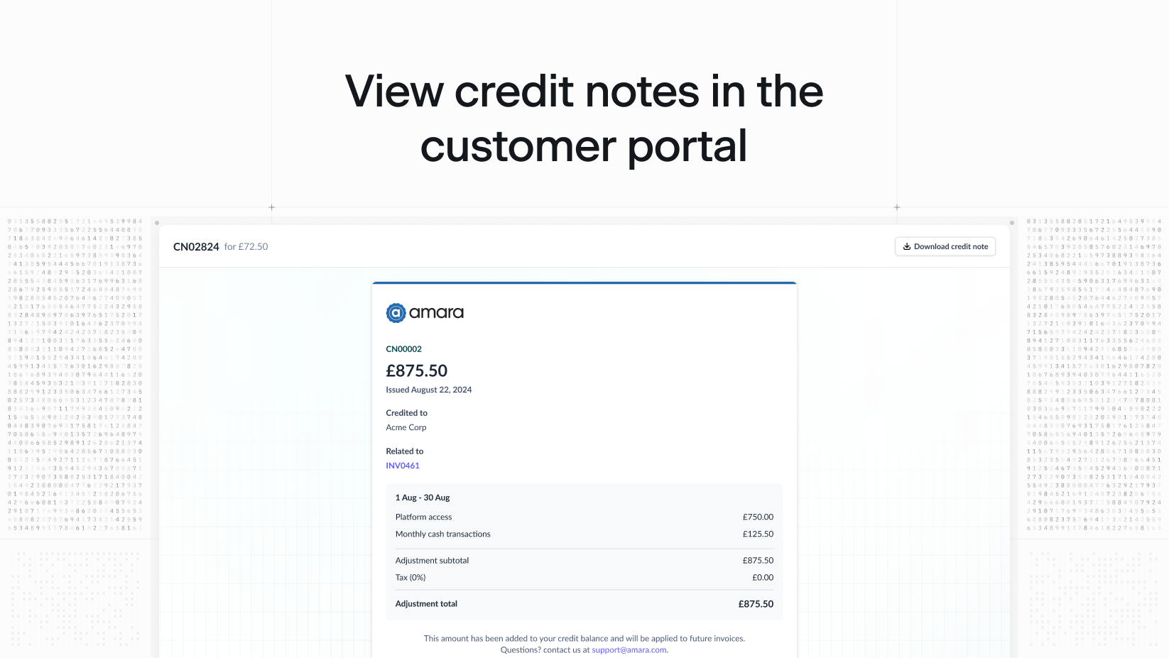 Customer portal credit notes