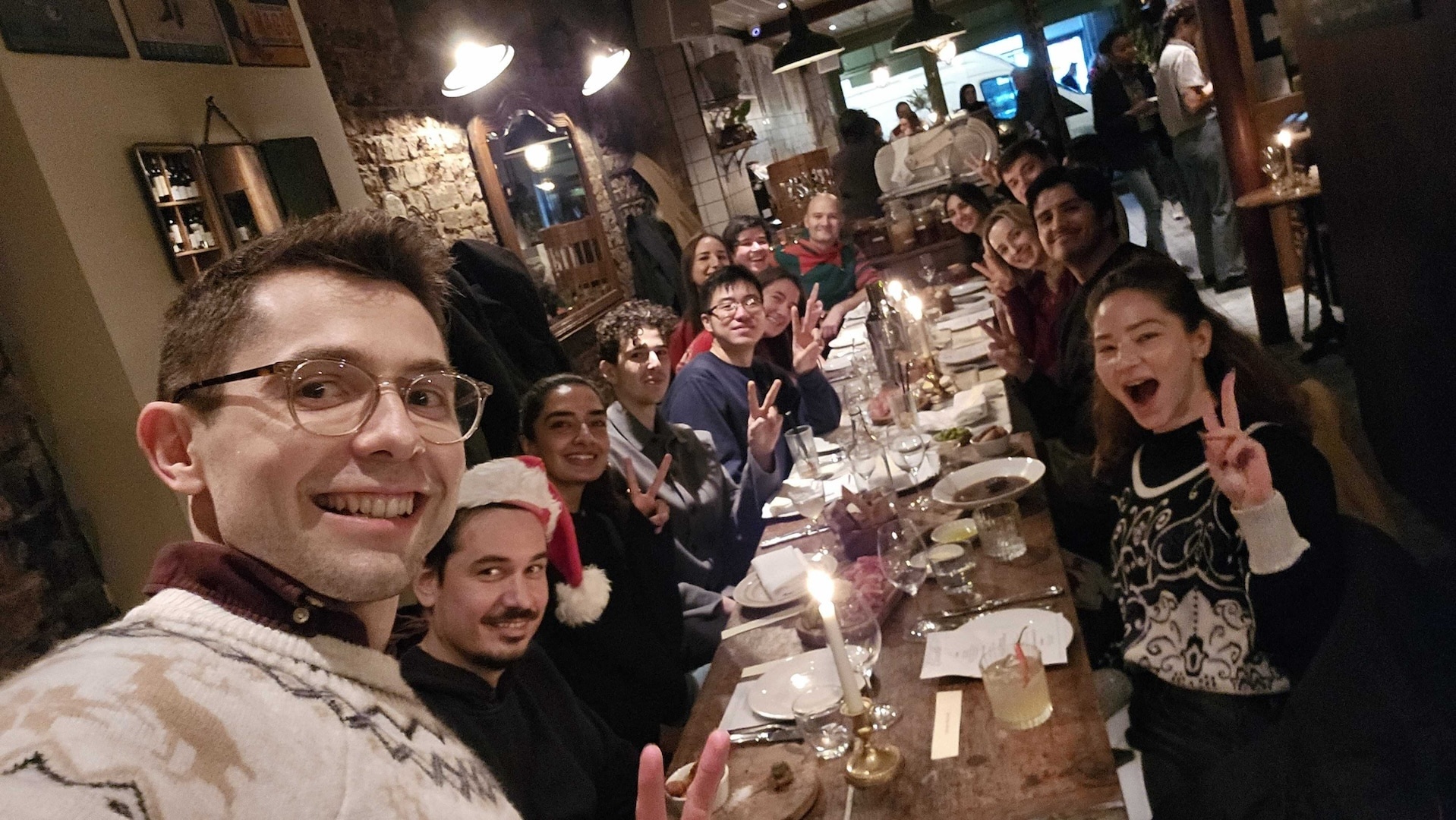 Group selfie at Christmas dinner