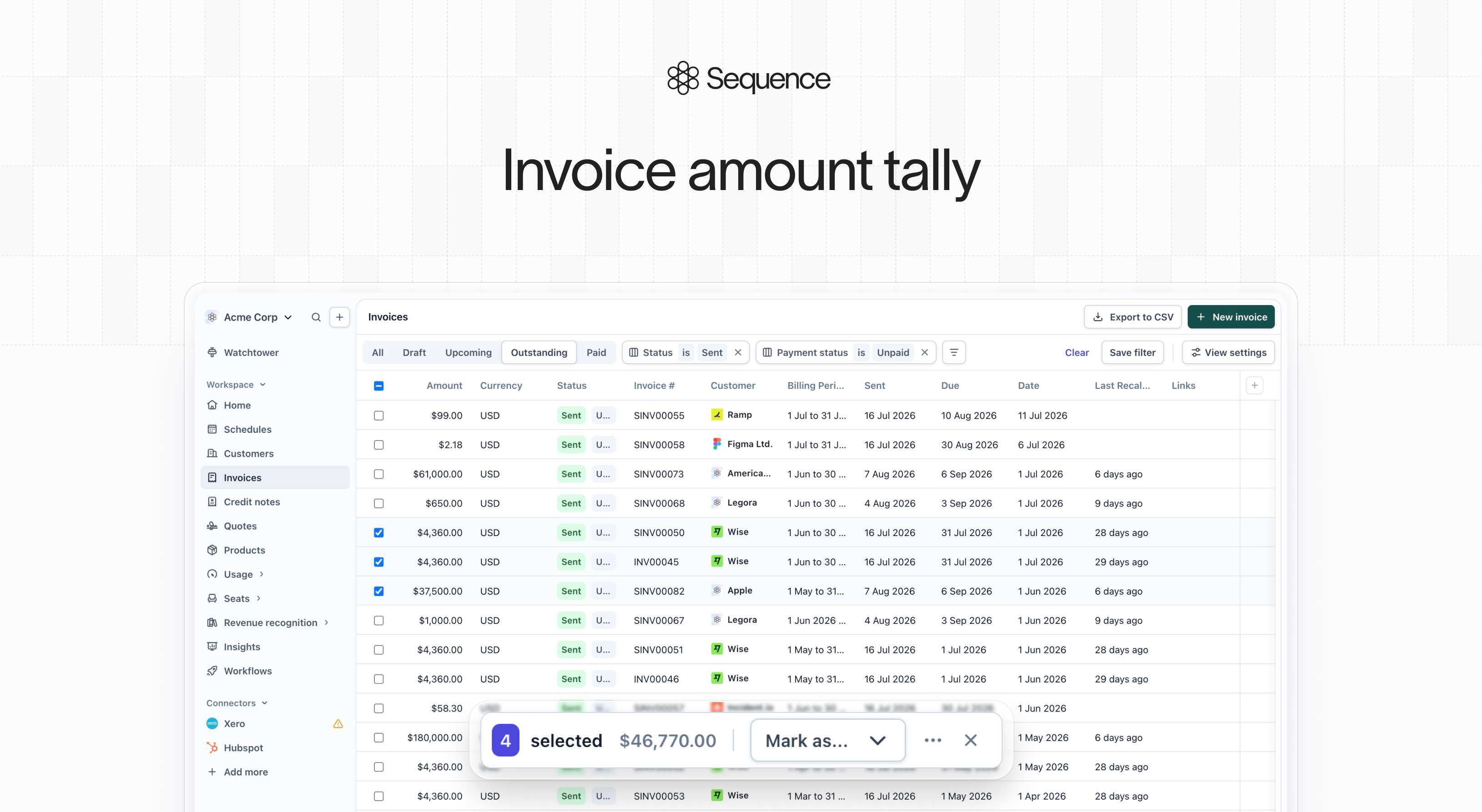 Invoice amount tally