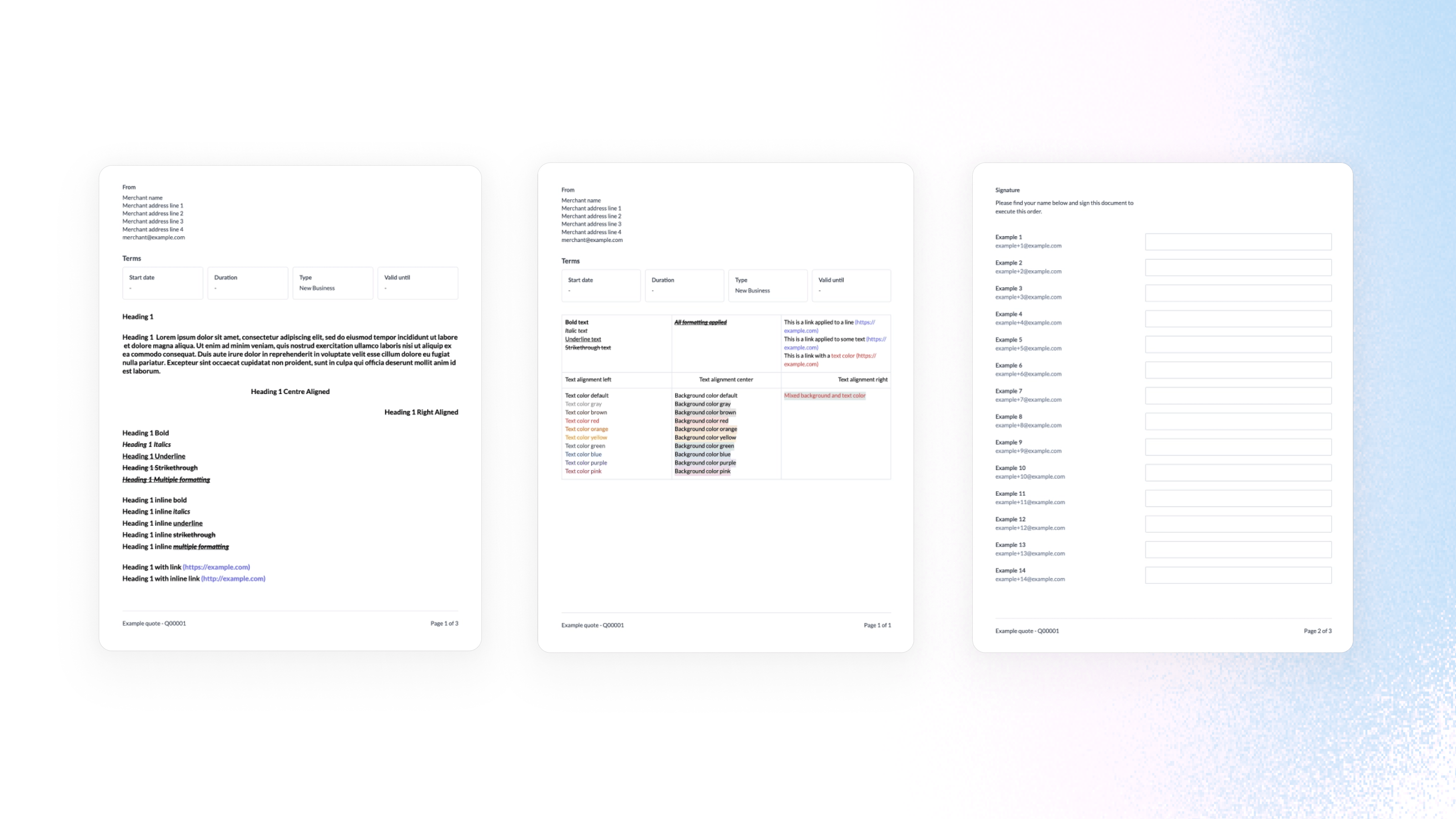 Examples of test PDF documents from Storybook that we run visual regression tests against