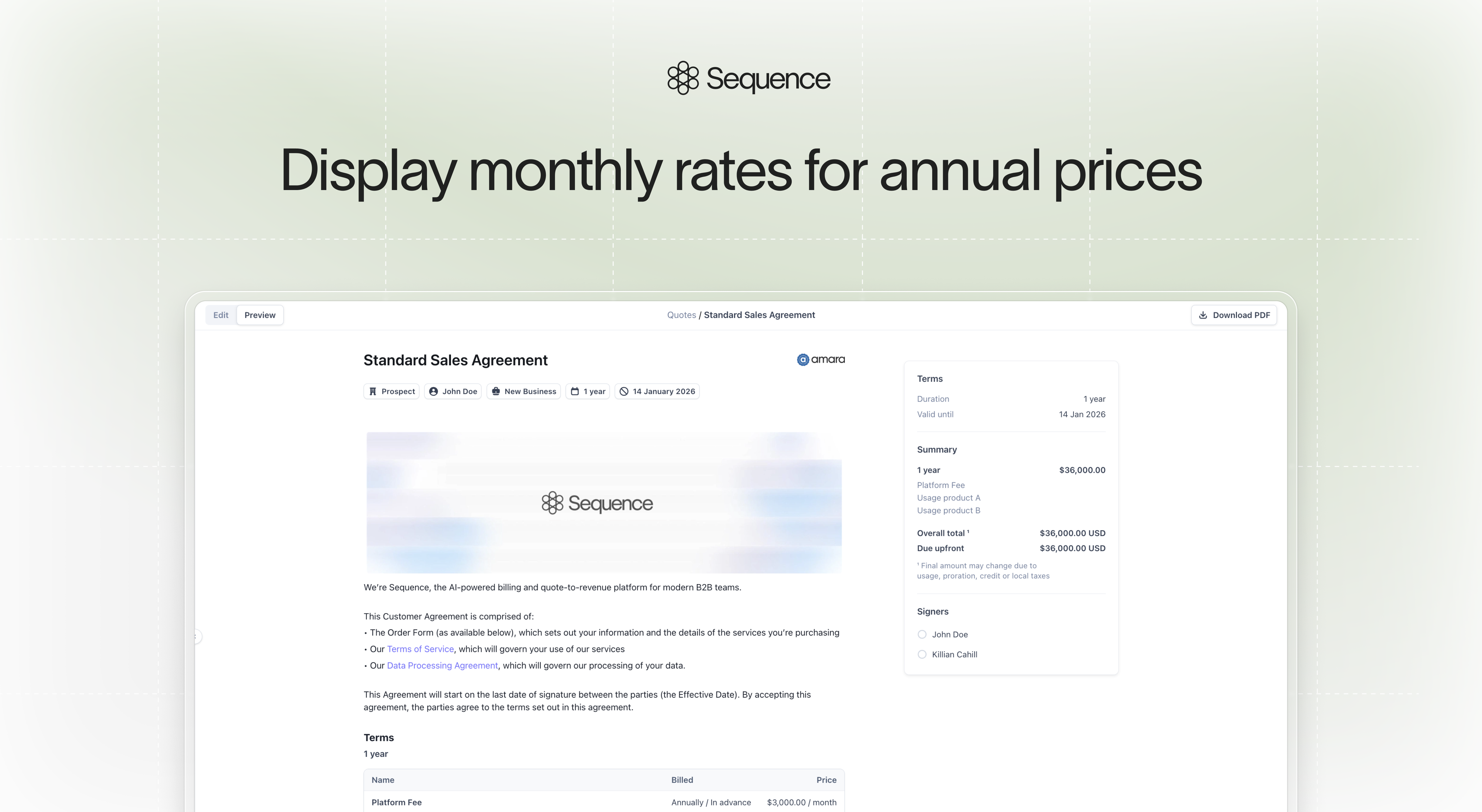 Display monthly rates for annual prices