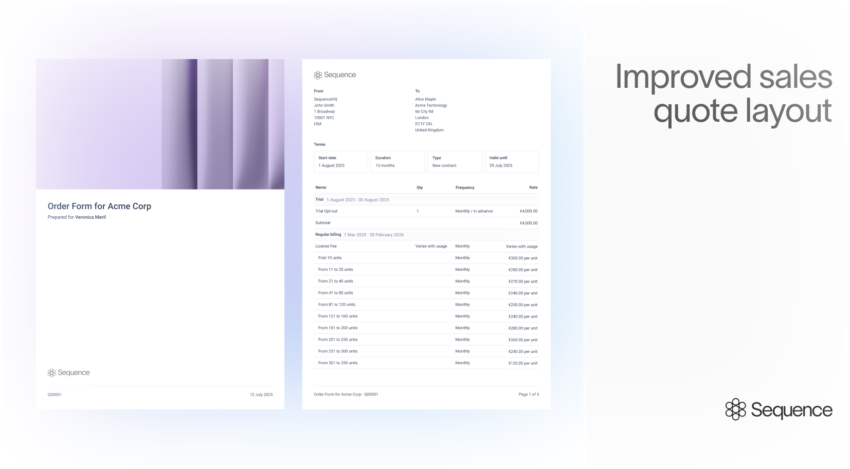 Improved sales quote layout