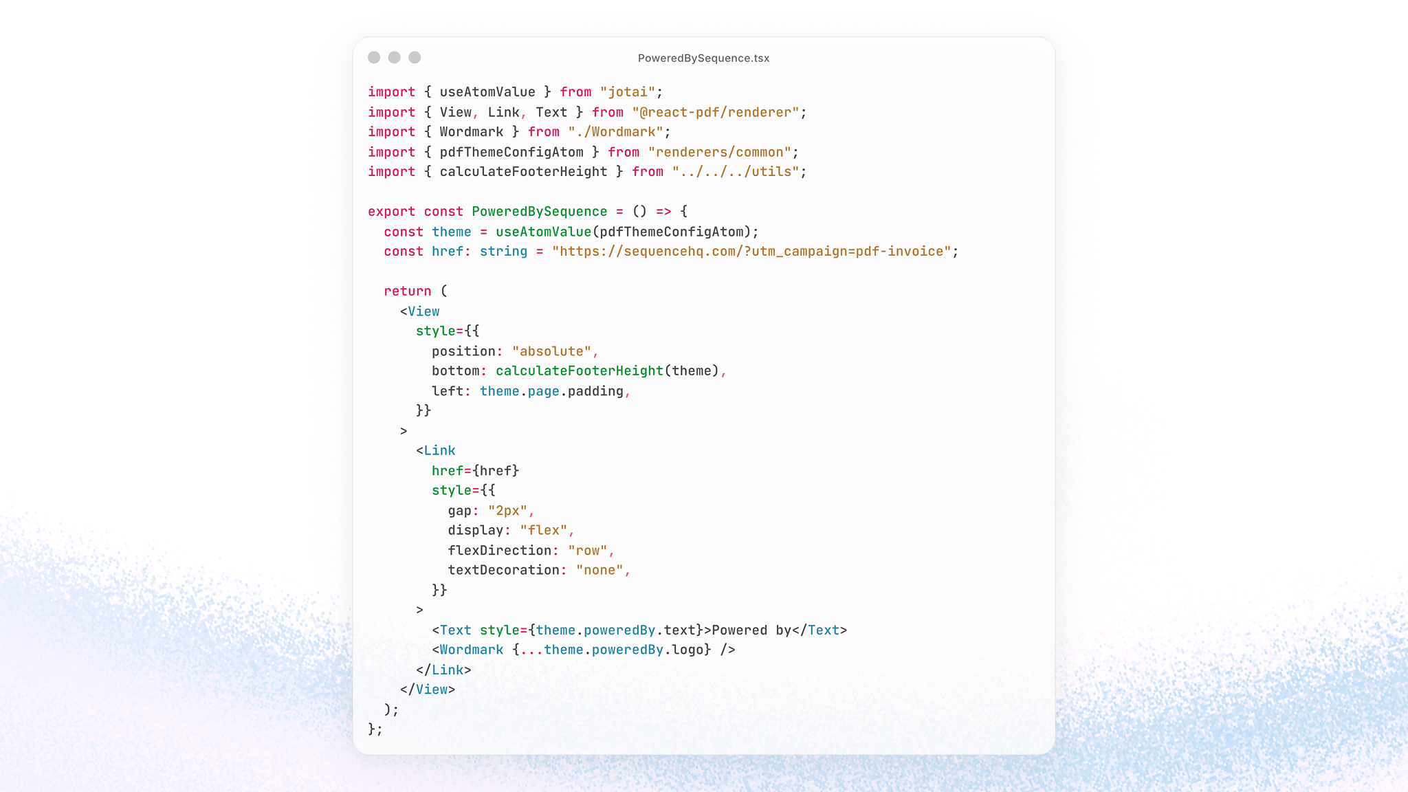 A sample of react-pdf code we use to generate invoice PDFs