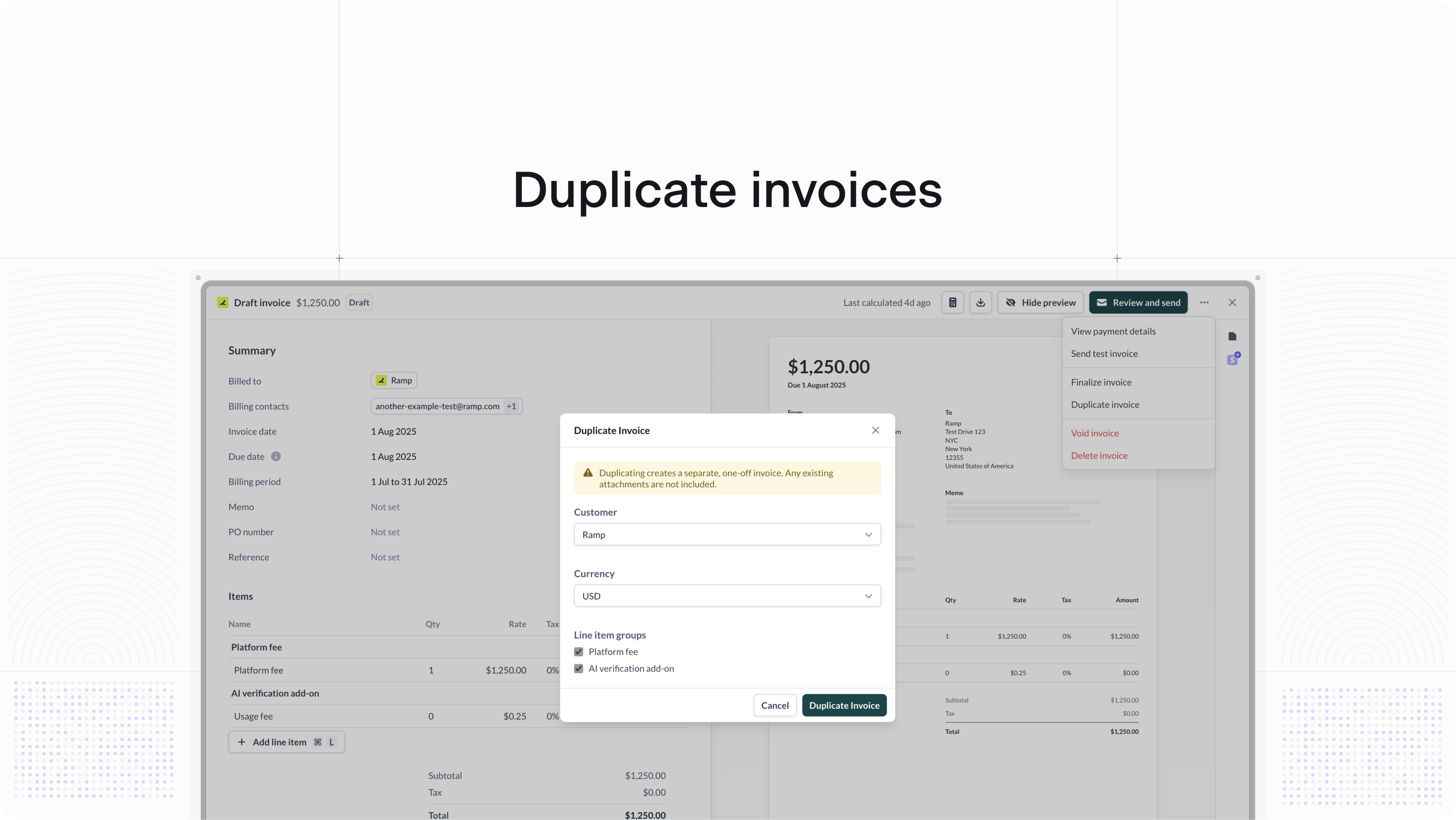 Duplicate invoices
