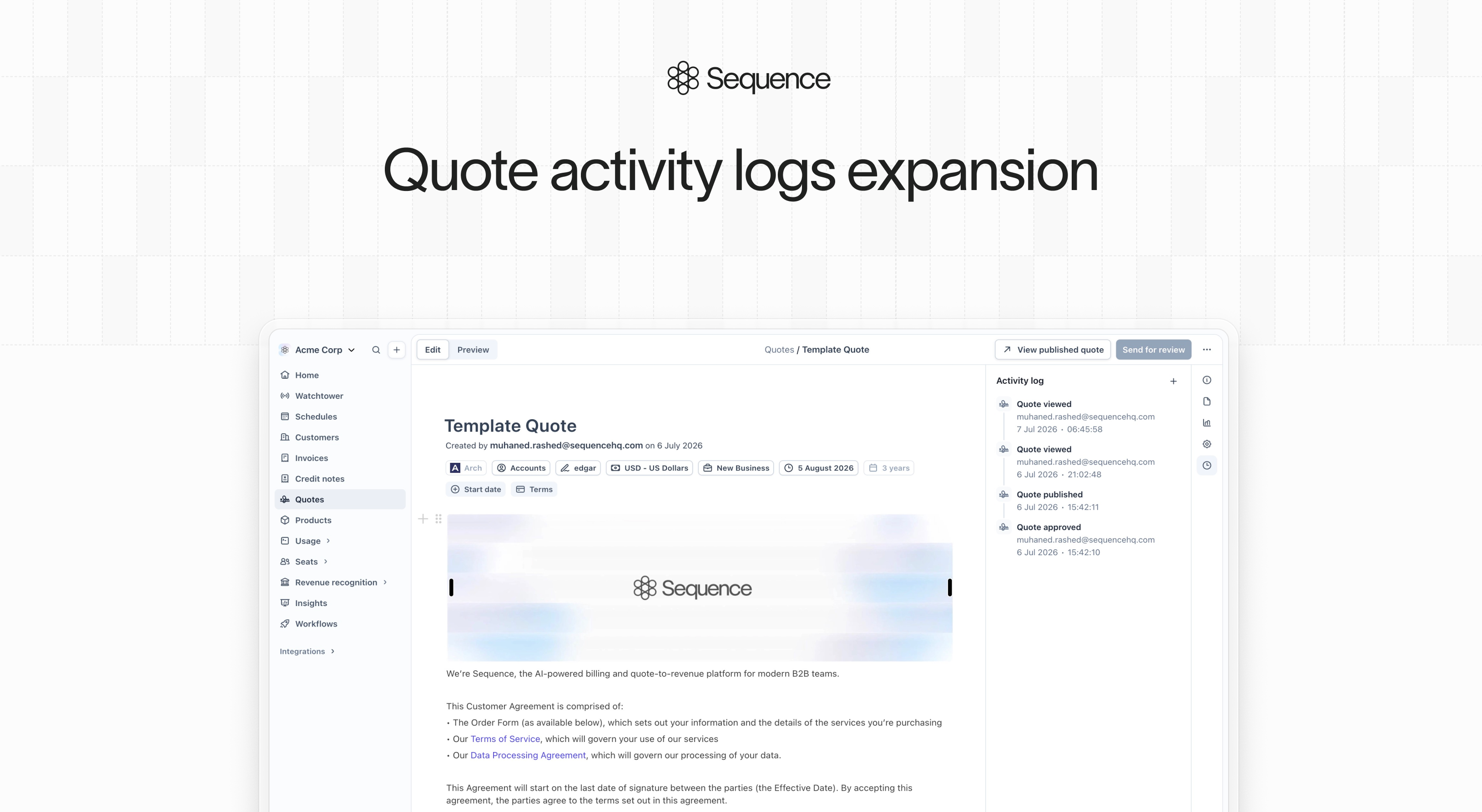 Quote activity logs expansion