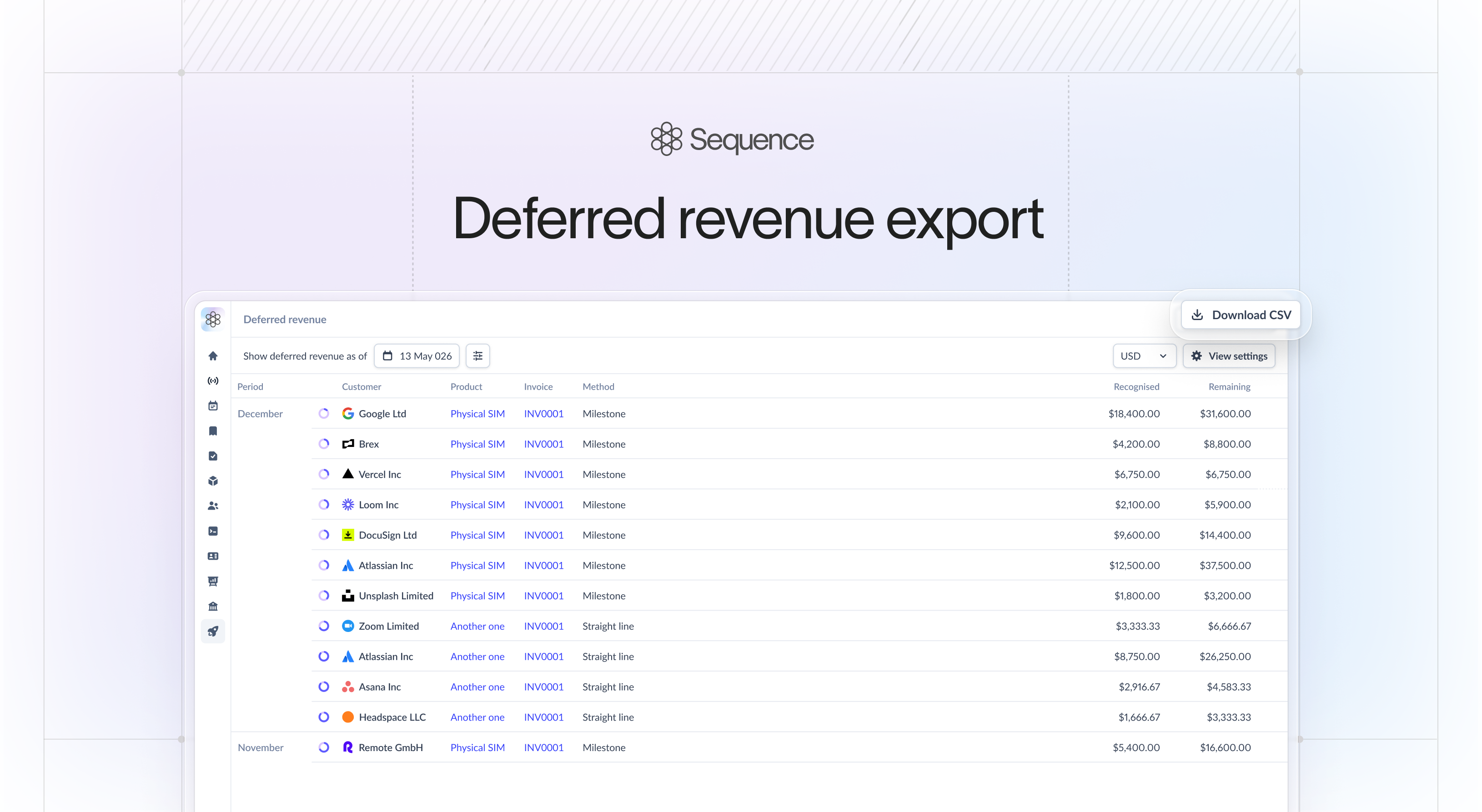 Deferred revenue export
