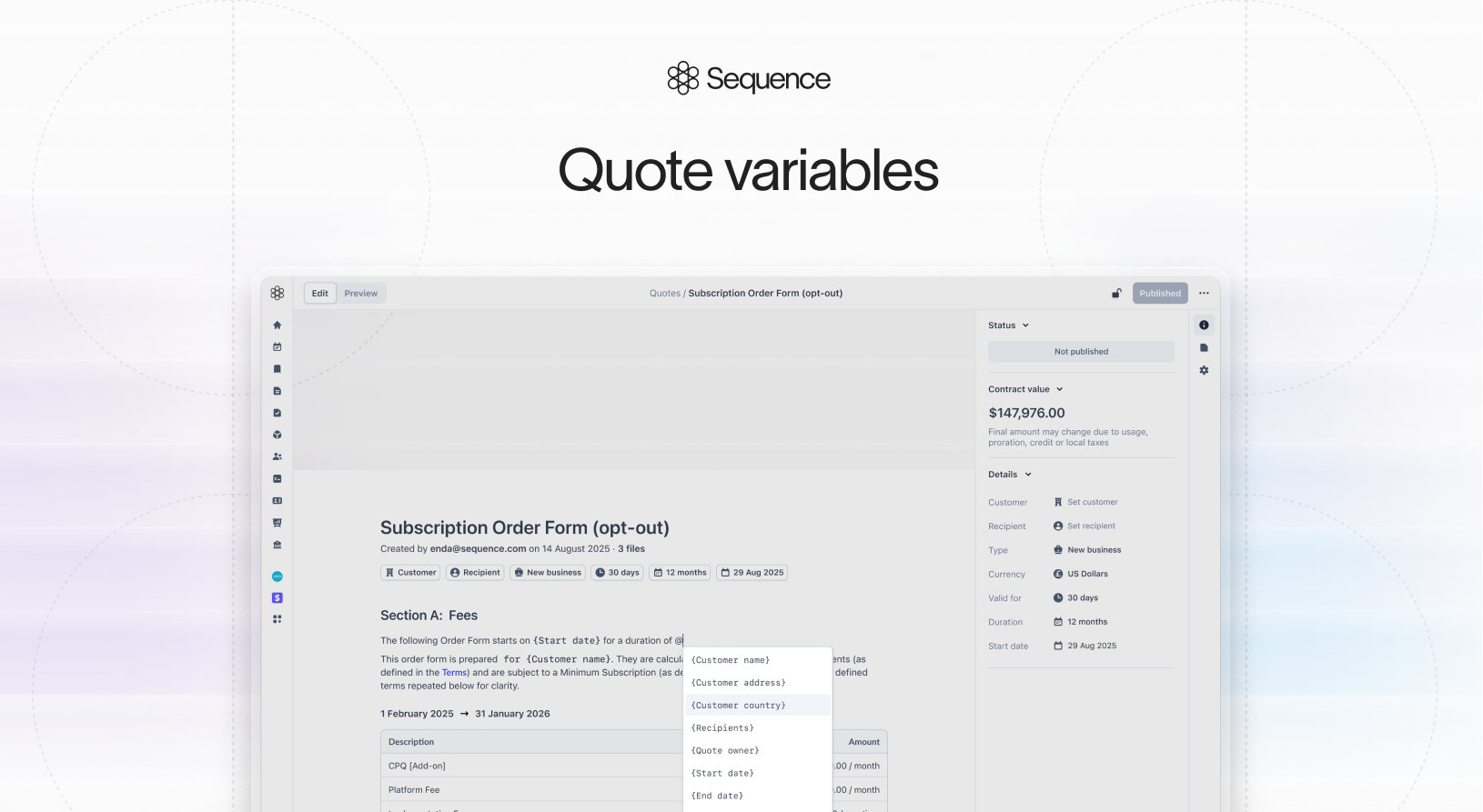 Variables for quote templates
