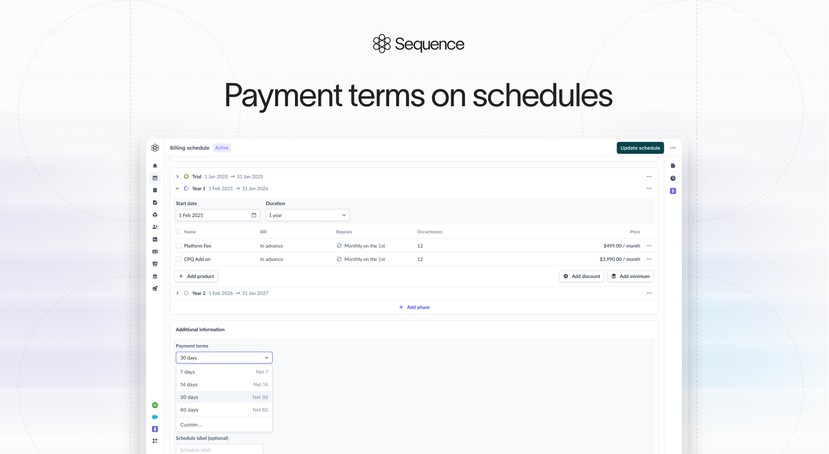 Payment terms on schedules