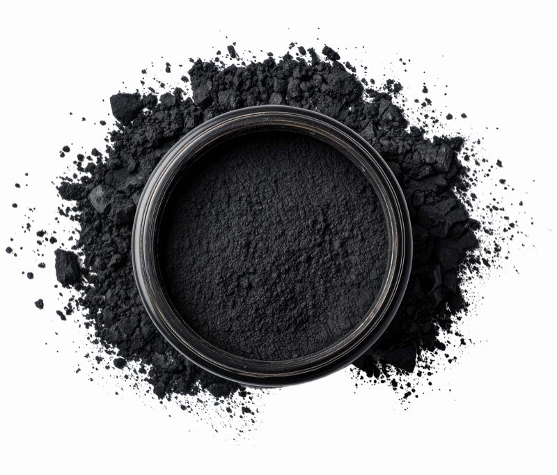 Un pot de poudre de graphite, la matière de la mine de plomb
