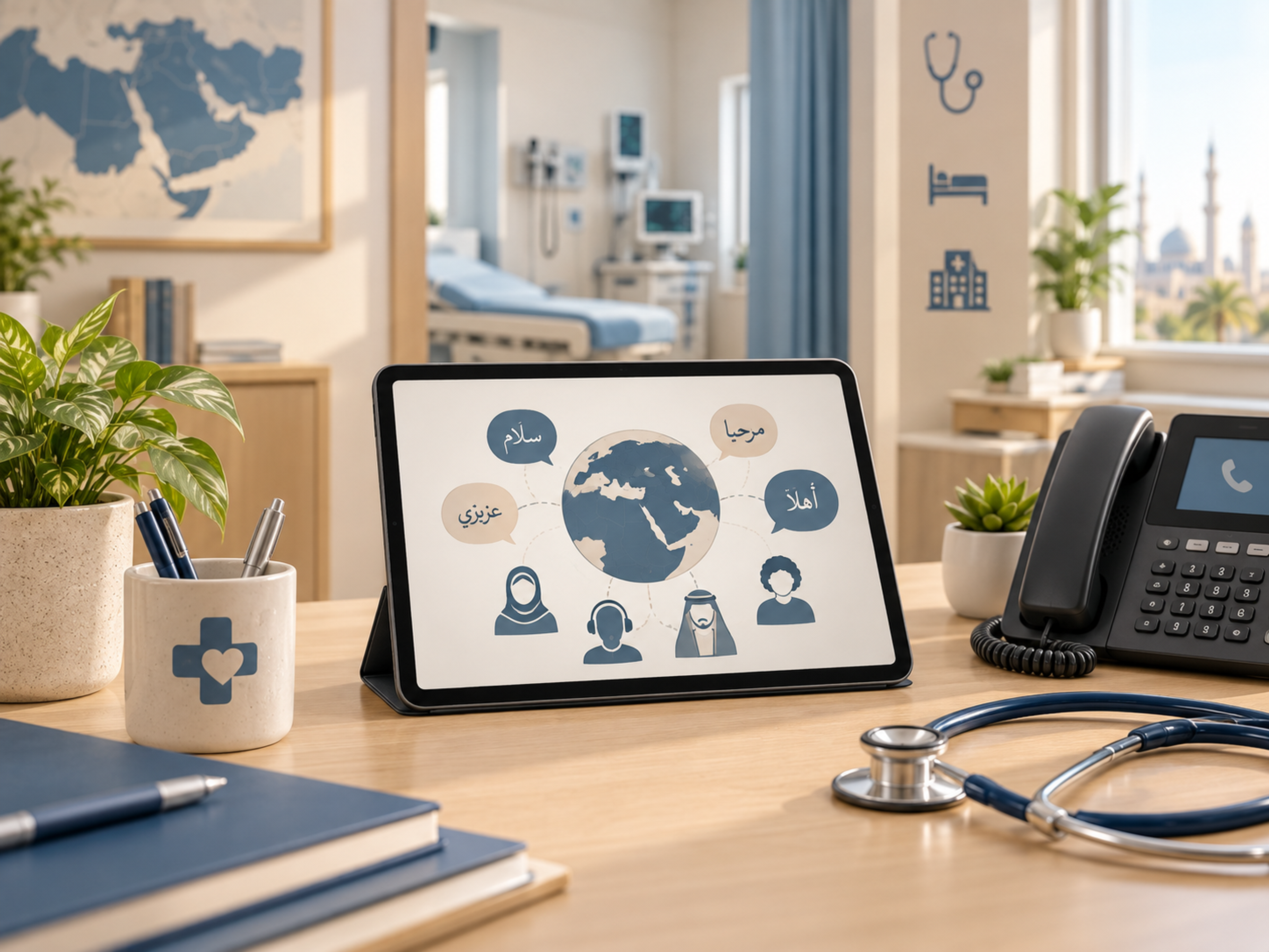 Clinician using Arabic language support during a healthcare visit