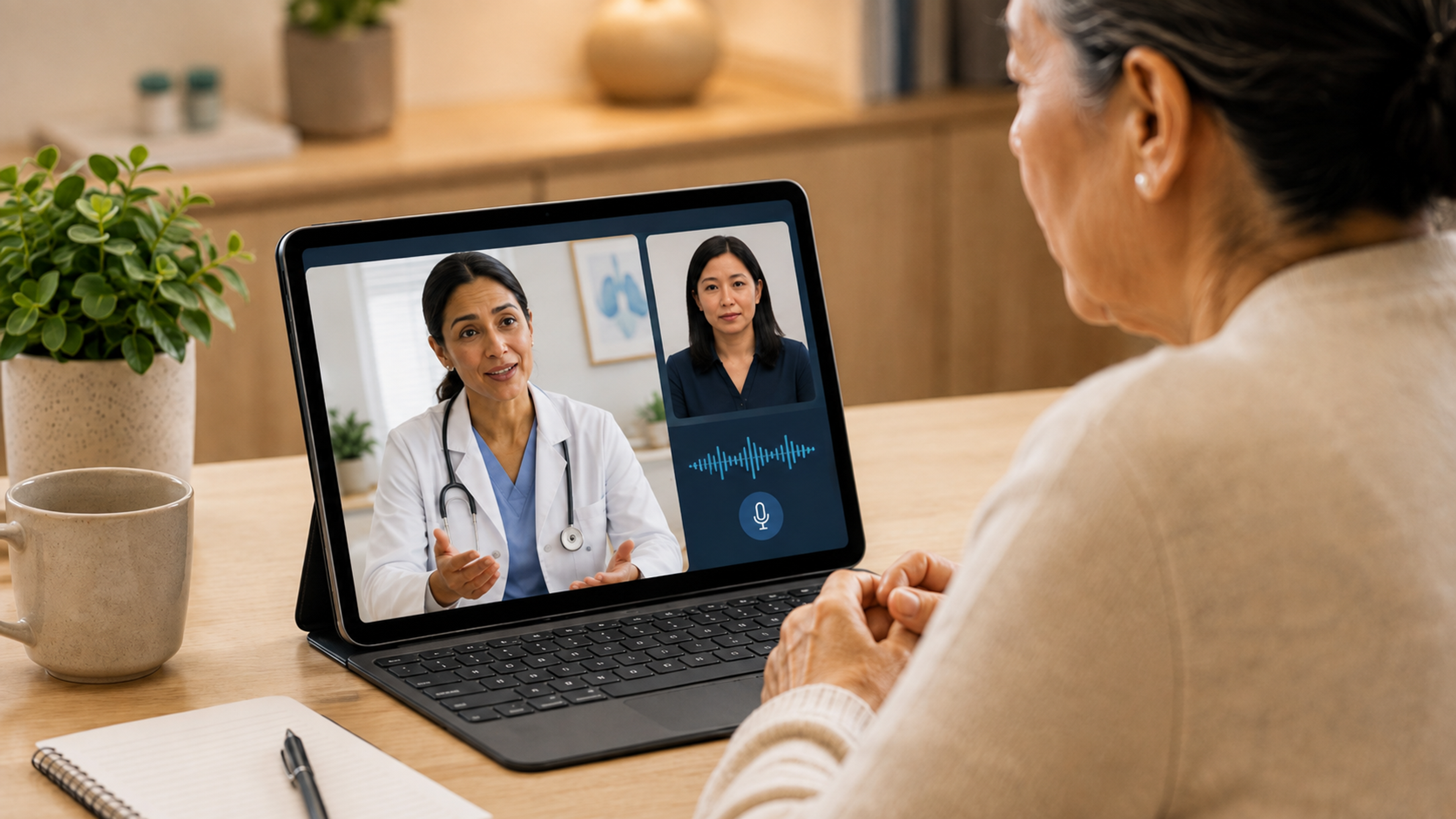 Telehealth interpretation workflow for Zoom, Teams, Google Meet, and EHR-connected virtual care.