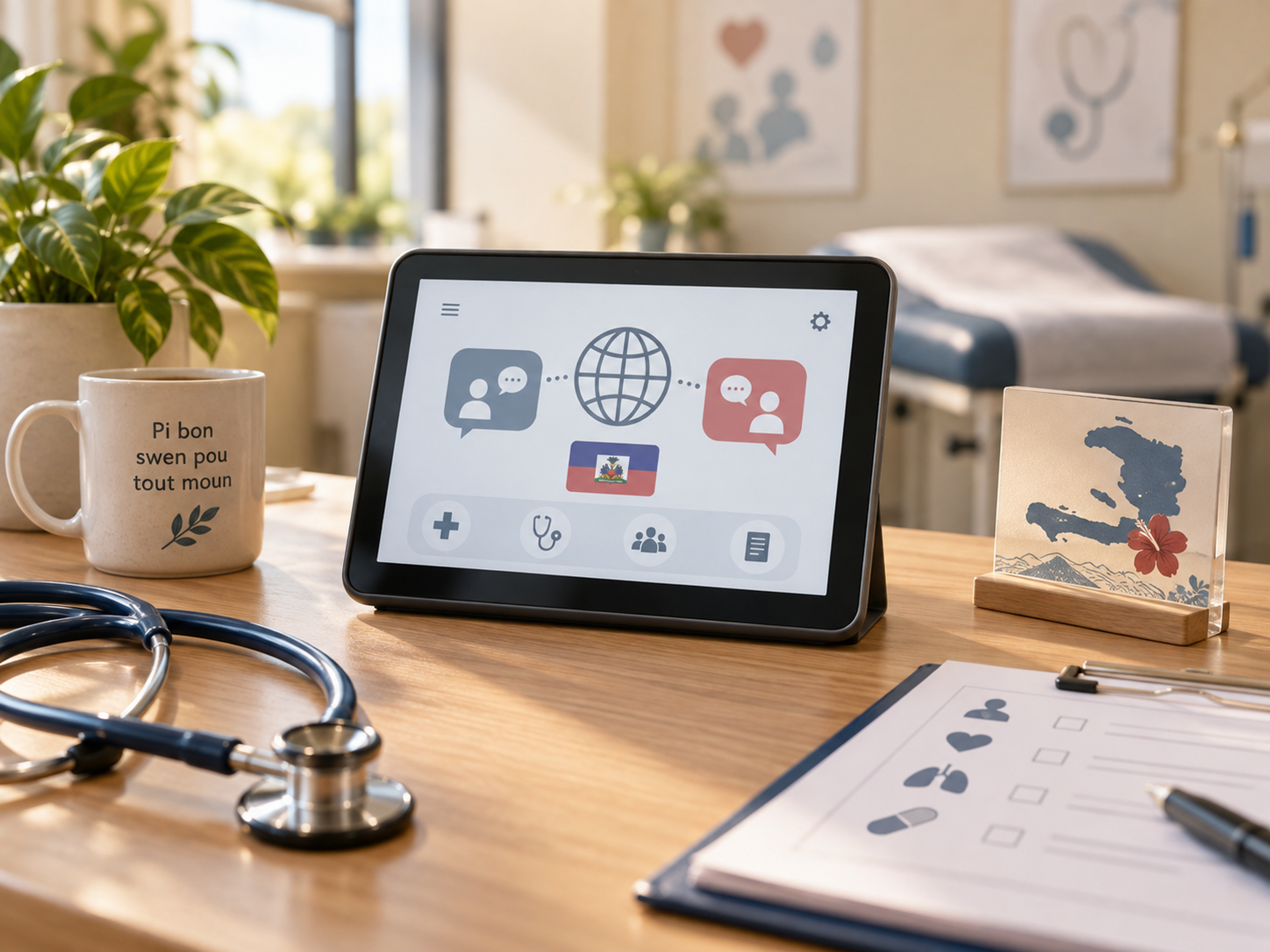 Clinician using Haitian Creole medical interpretation during a patient visit