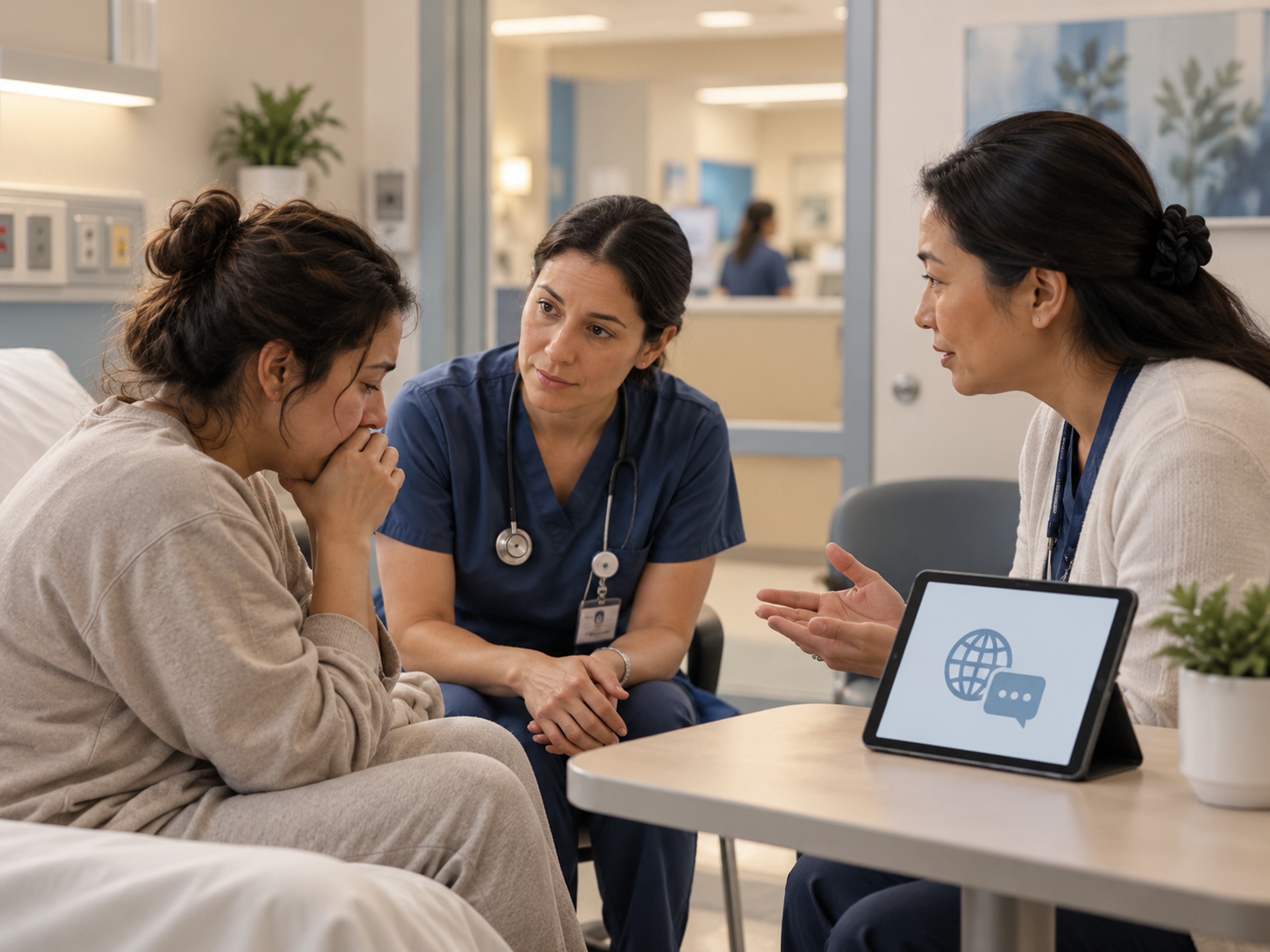 Psychiatric emergency language access workflow for ED teams conducting a mental health assessment with interpretation.