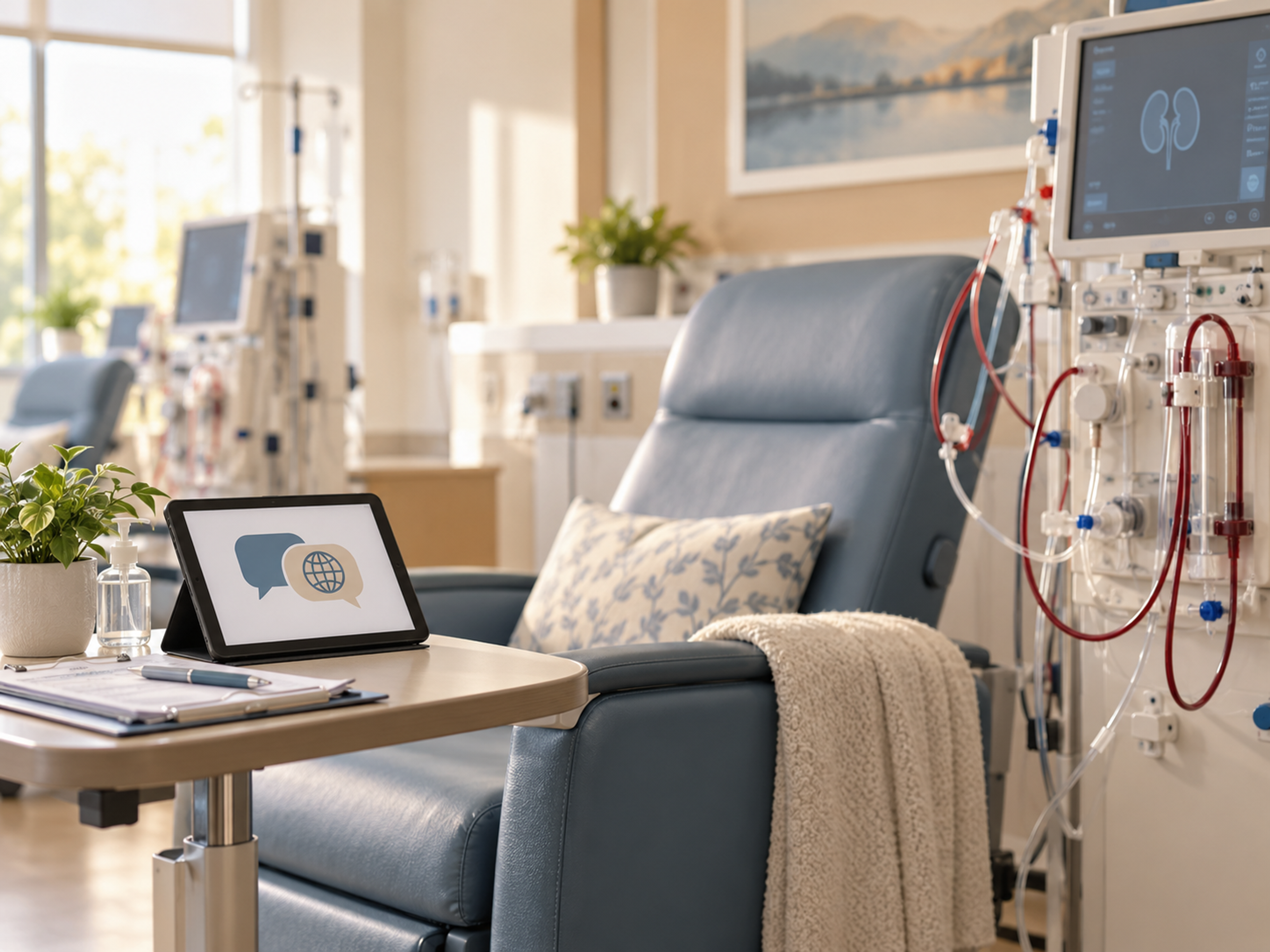 Kidney care team using interpretation during dialysis education