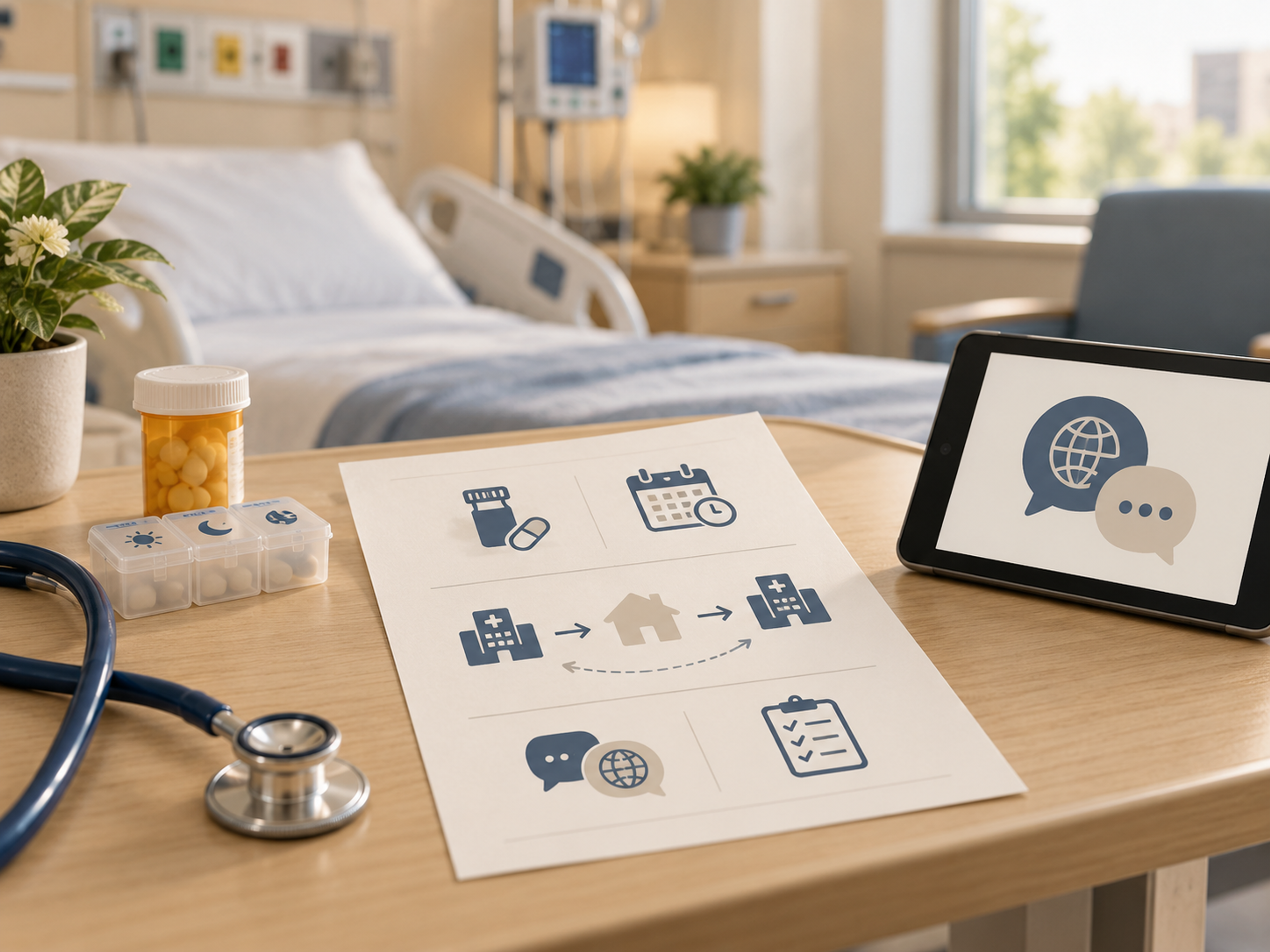 Emergency department clinician reviewing discharge instructions with a patient using language support