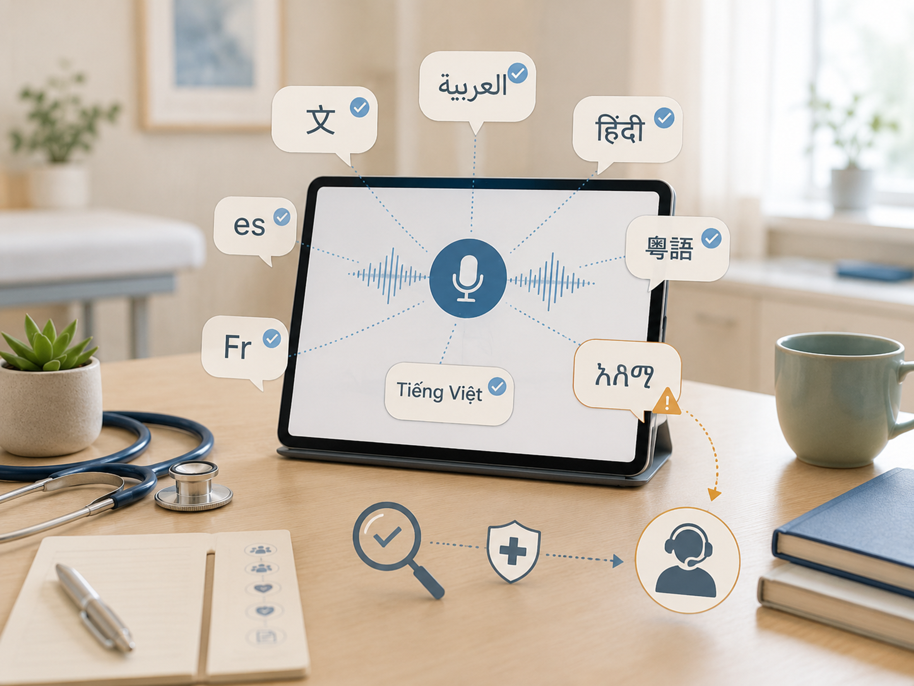 Clinical AI medical interpreter workflow showing warning signs, clarification steps, and when to change interpretation methods.