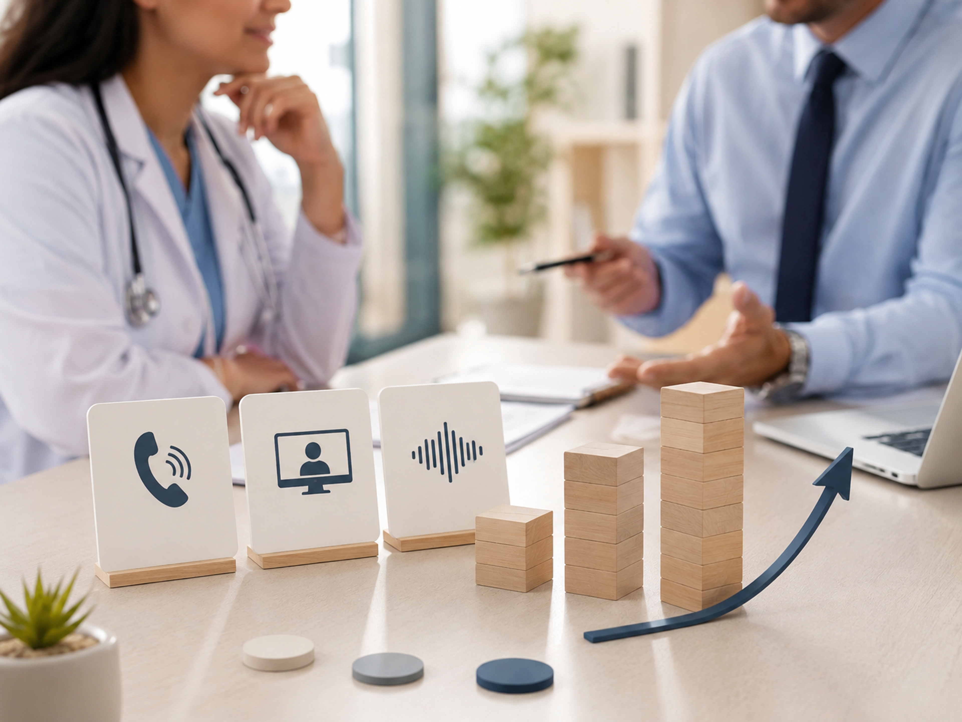 Medical interpreter ROI dashboard for healthcare administrators showing supported encounters, time to interpretation, cost per encounter, fallback use, short interactions, and patient calls.