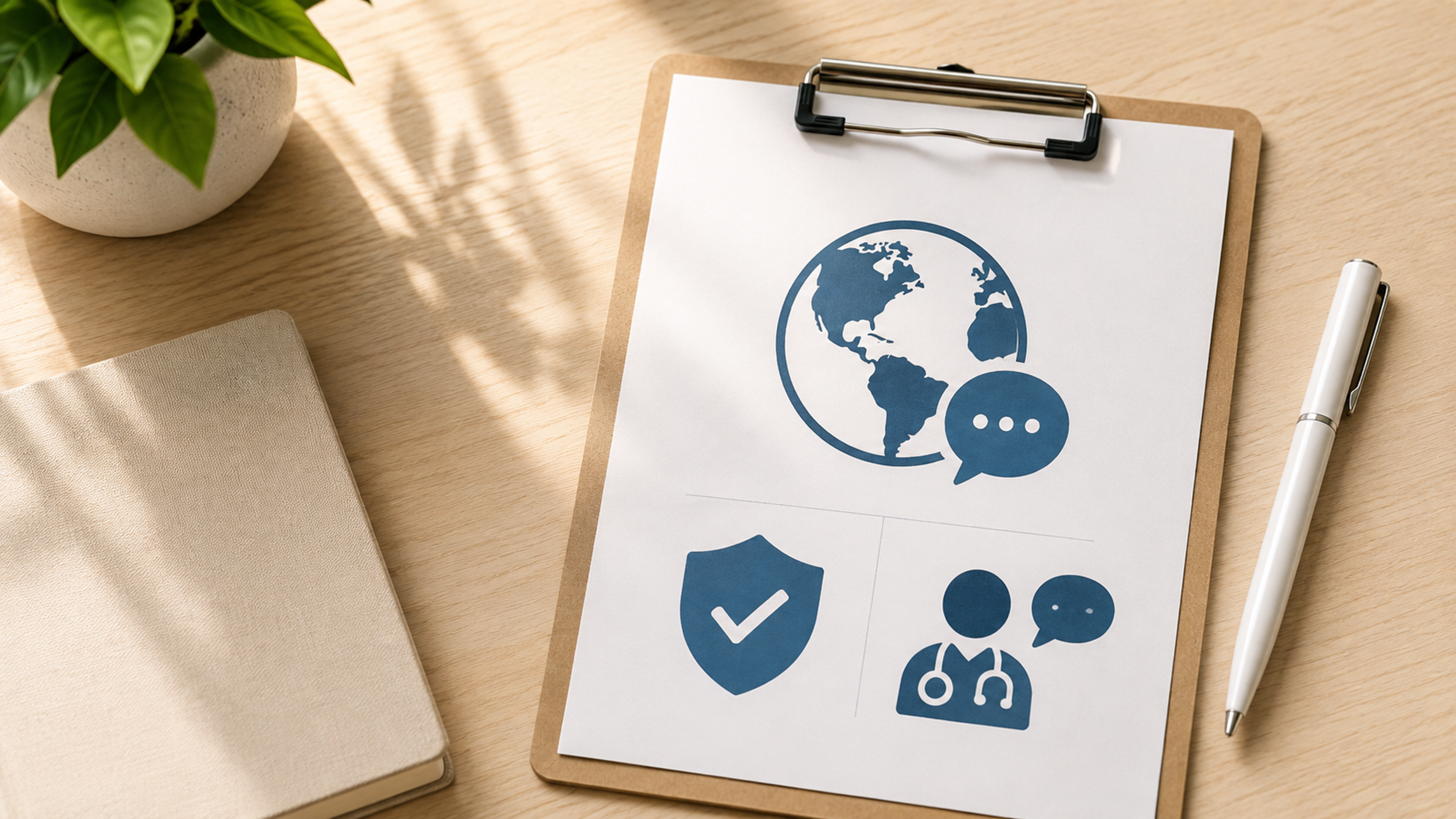 Healthcare language-access workflow showing AI medical interpretation across pre-visit care, clinical encounters, inpatient care, discharge, and follow-up.
