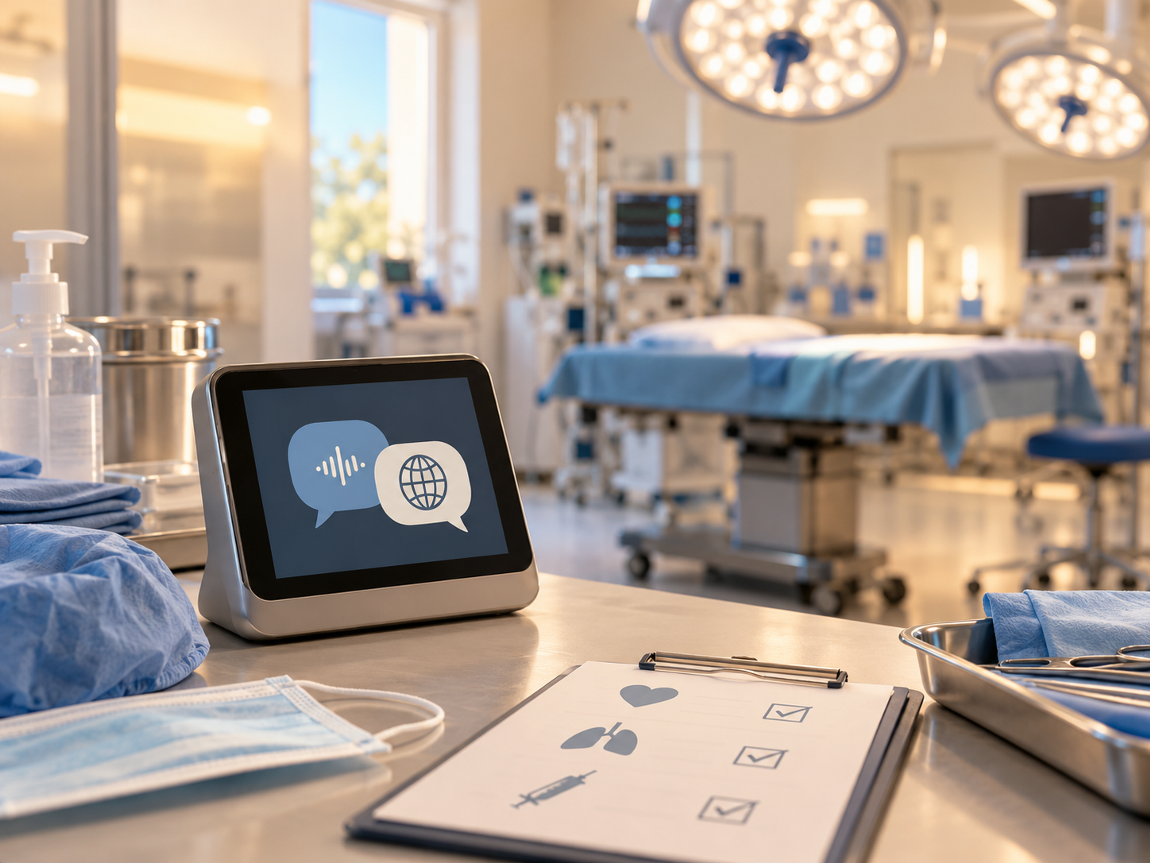 Perioperative language-access workflow covering pre-op planning, consent, anesthesia, recovery, discharge, and postoperative follow-up.