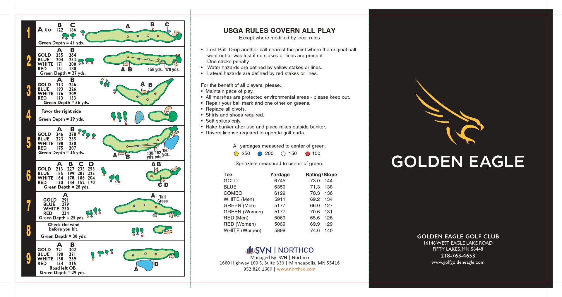 The back of the scorecard with rules, rating, and club info